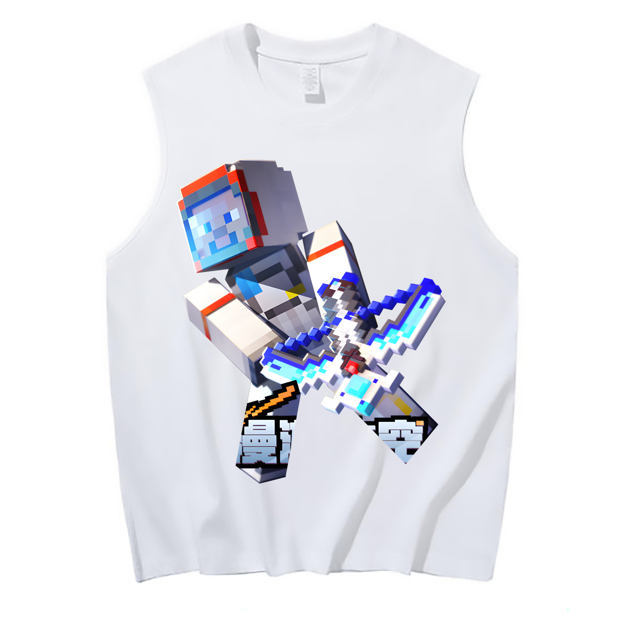 （画像用） マインクラフト ブロックの世界 Minecraft MC Block world コットン100％タンクトップ（フロントプリント）