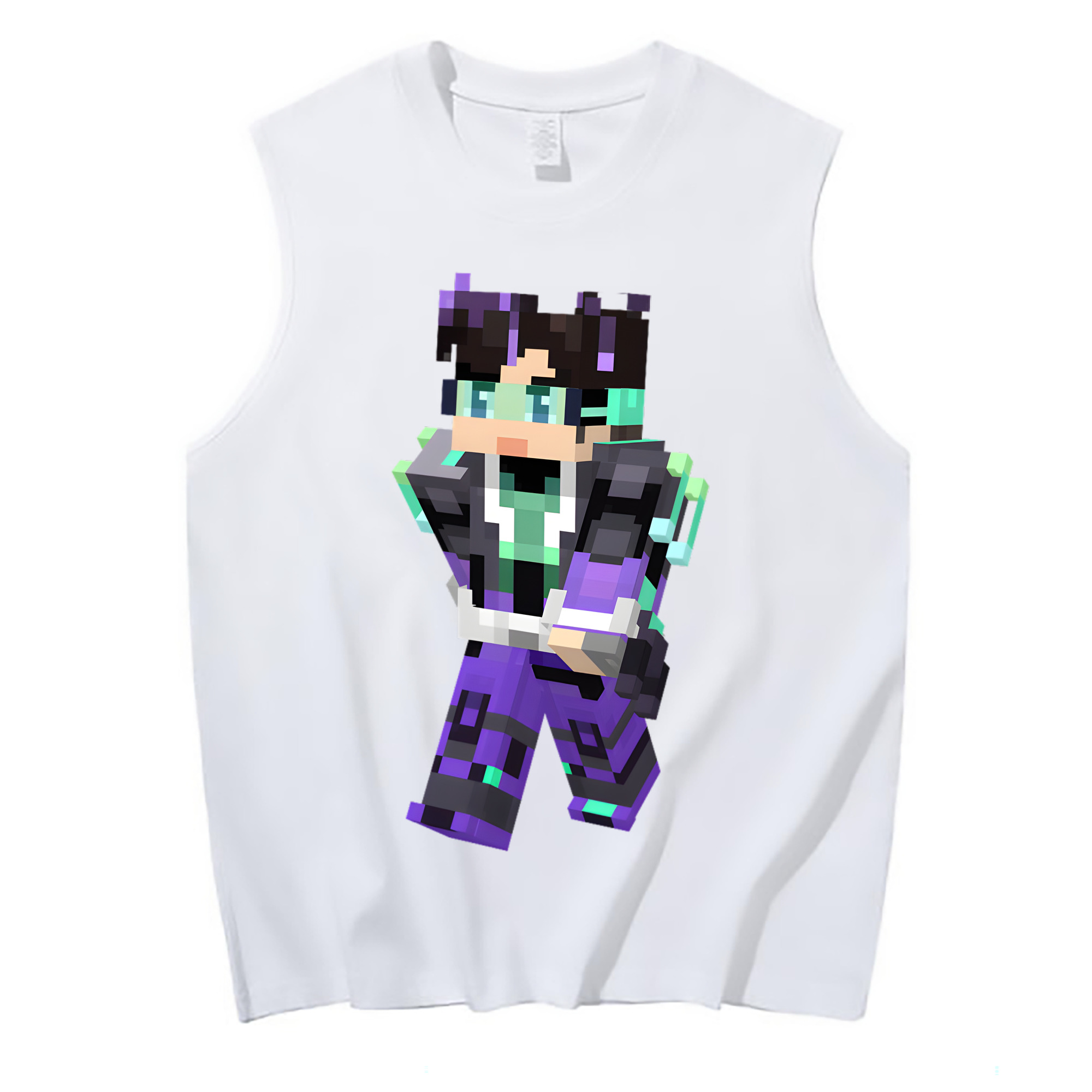 （画像用） マインクラフト ブロックの世界 Minecraft MC Block world コットン100％タンクトップ（フロントプリント）