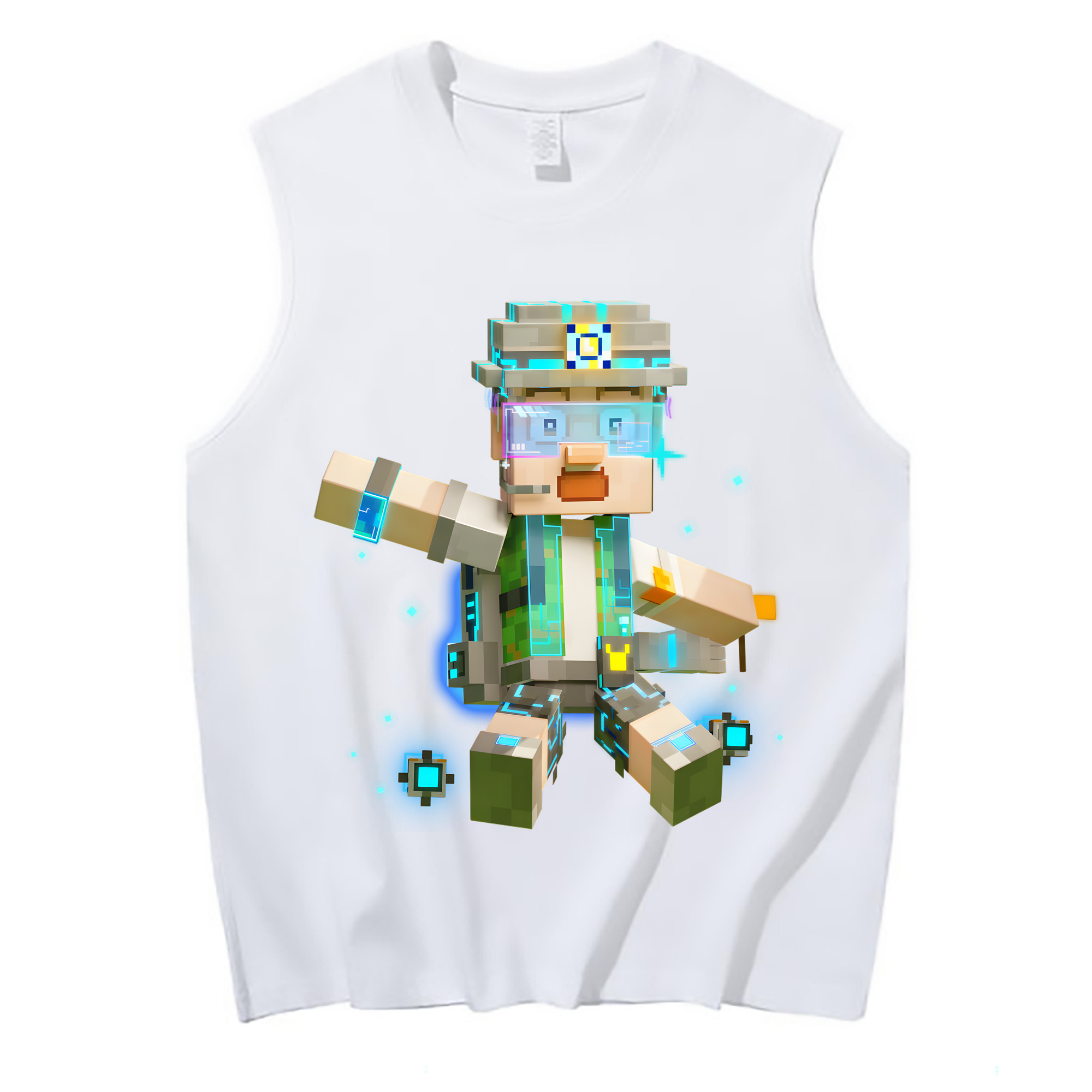 （画像用） マインクラフト ブロックの世界 Minecraft MC Block world コットン100％タンクトップ（フロントプリント）