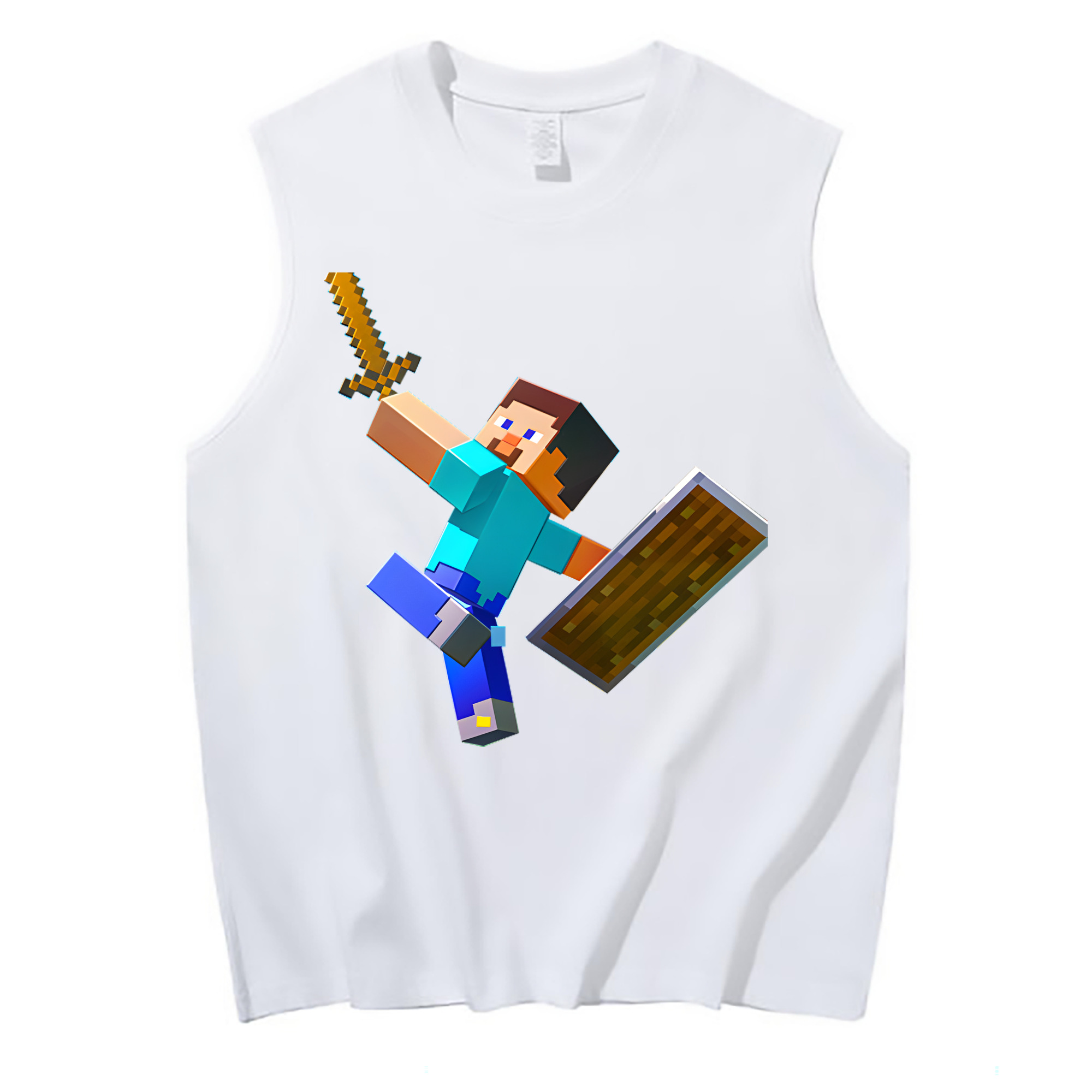 （画像用） マインクラフト ブロックの世界 Minecraft MC Block world コットン100％タンクトップ（フロントプリント）