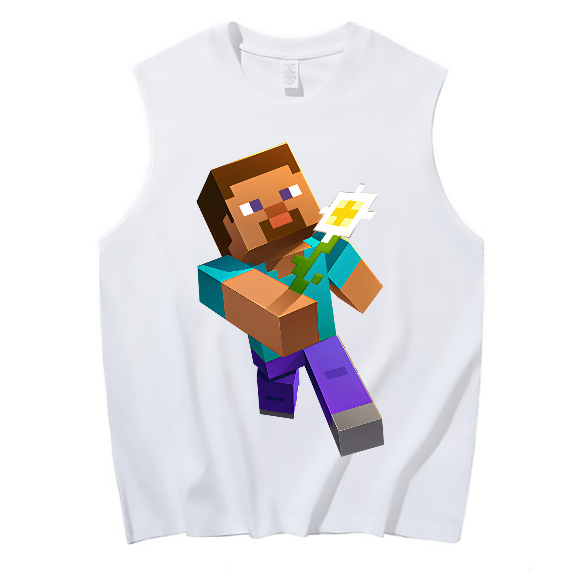（画像用） マインクラフト ブロックの世界 Minecraft MC Block world コットン100％タンクトップ（フロントプリント）