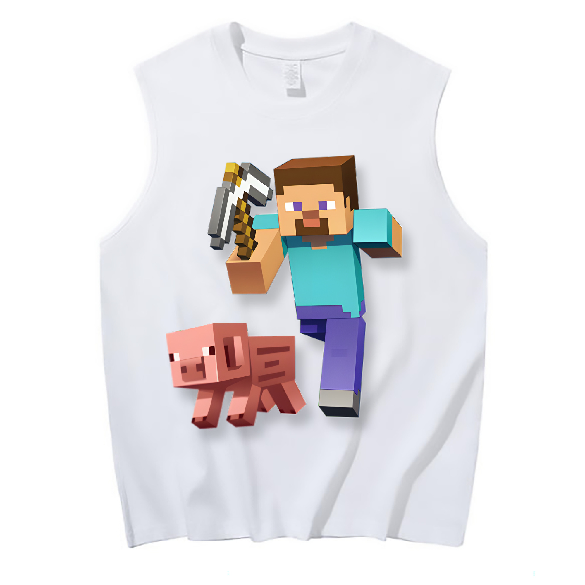 （画像用） マインクラフト ブロックの世界 Minecraft MC Block world コットン100％タンクトップ（フロントプリント）