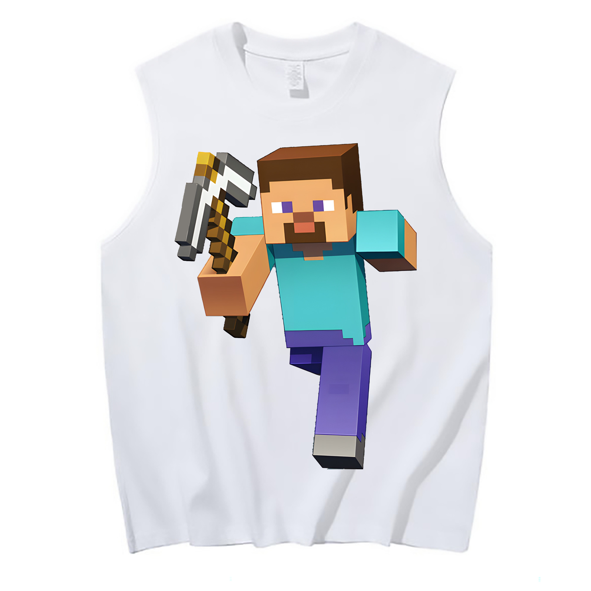 （画像用） マインクラフト ブロックの世界 Minecraft MC Block world コットン100％タンクトップ（フロントプリント）