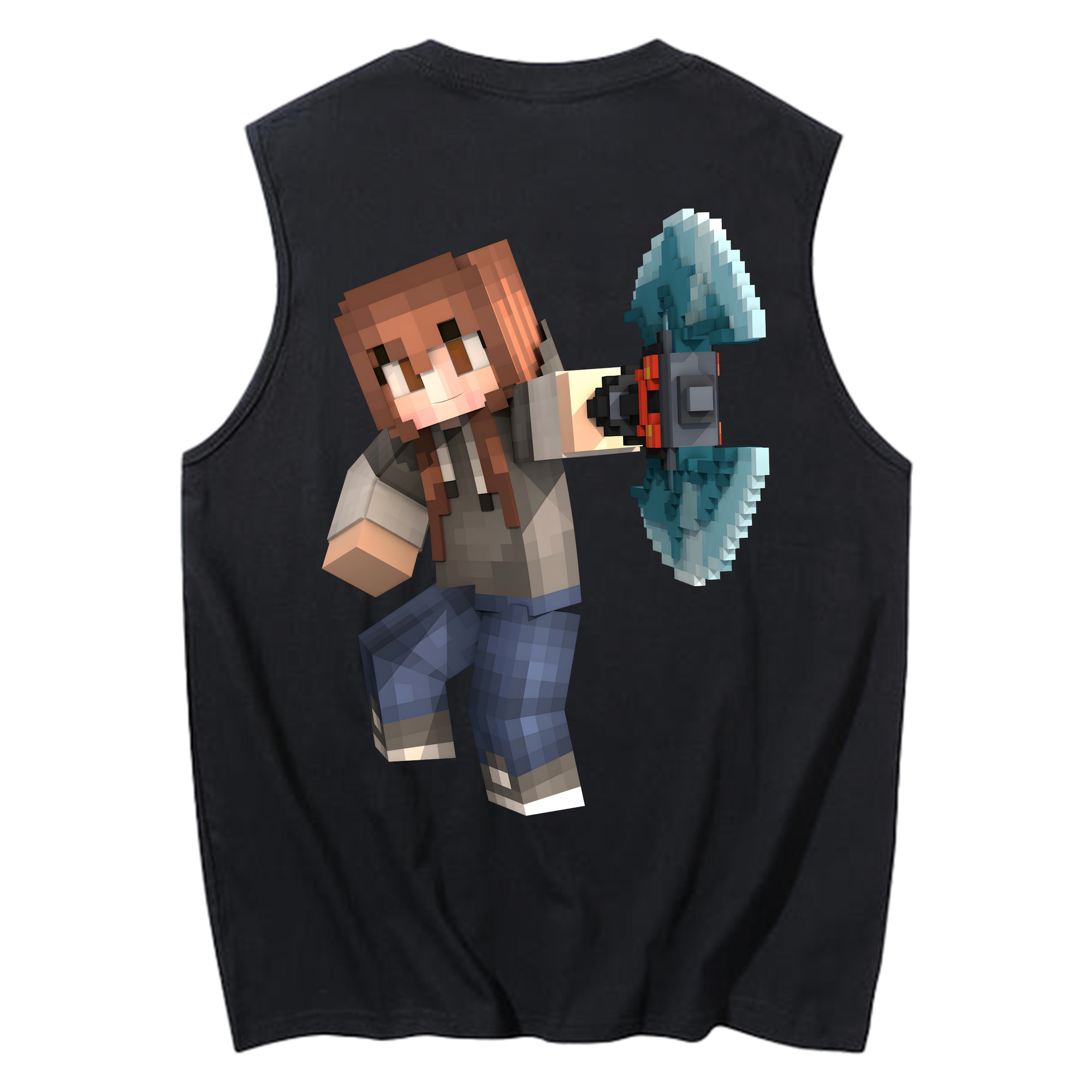 （画像用） マインクラフト ブロックの世界 Minecraft MC Block world コットン100％タンクトップ（背面プリント）