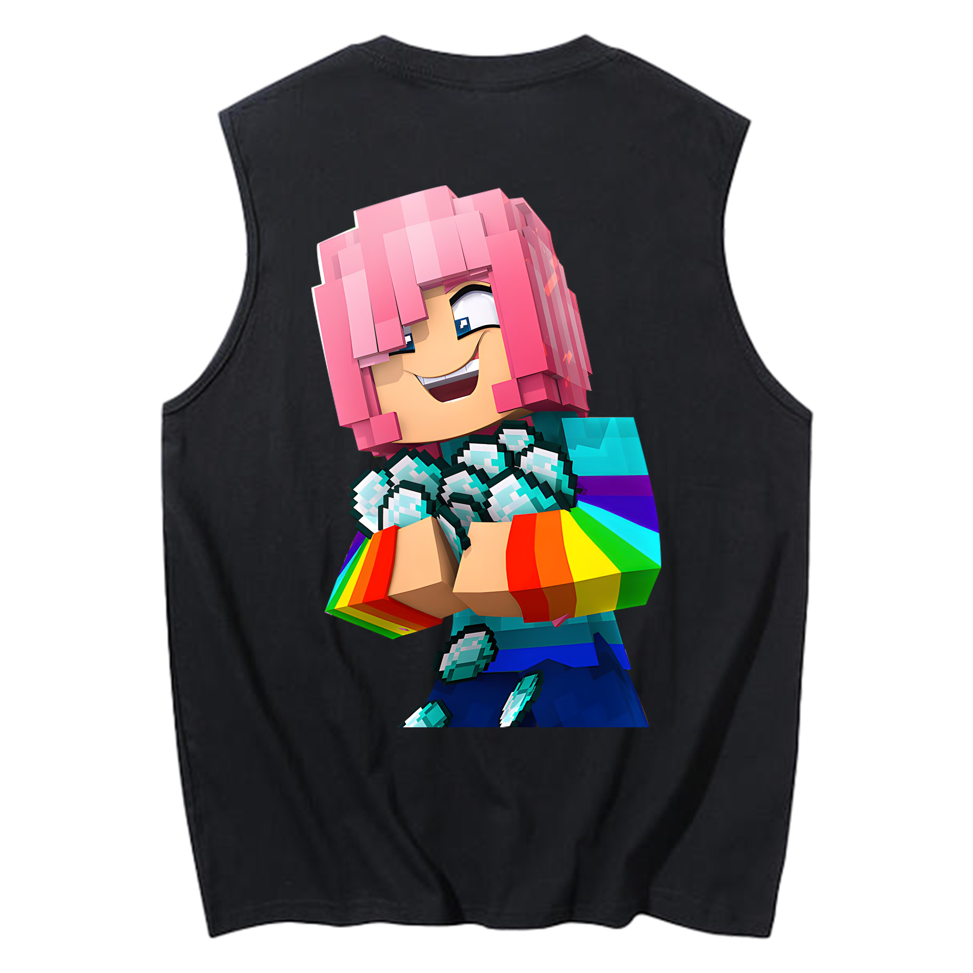 （画像用） マインクラフト ブロックの世界 Minecraft MC Block world コットン100％タンクトップ（背面プリント）