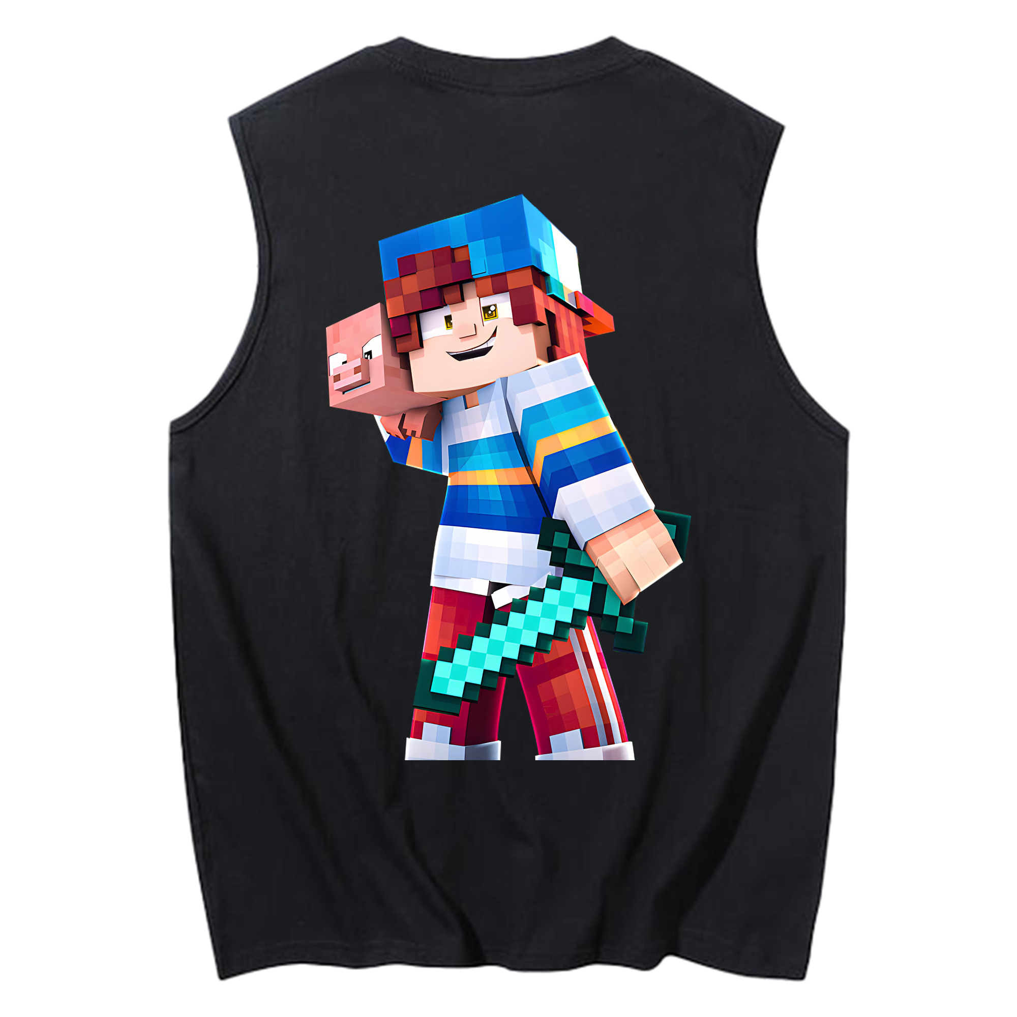 （画像用） マインクラフト ブロックの世界 Minecraft MC Block world コットン100％タンクトップ（背面プリント）
