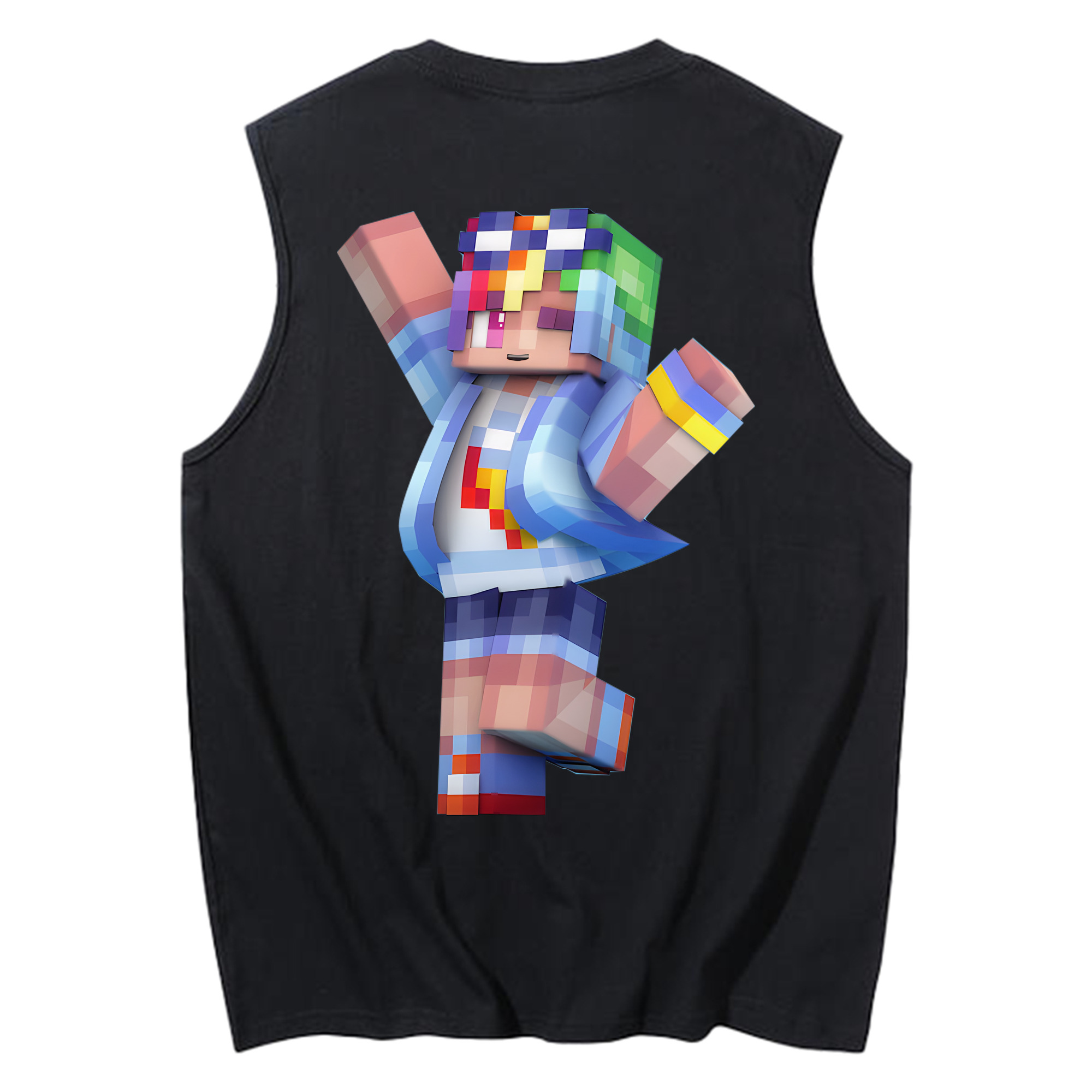 （画像用） マインクラフト ブロックの世界 Minecraft MC Block world コットン100％タンクトップ（背面プリント）