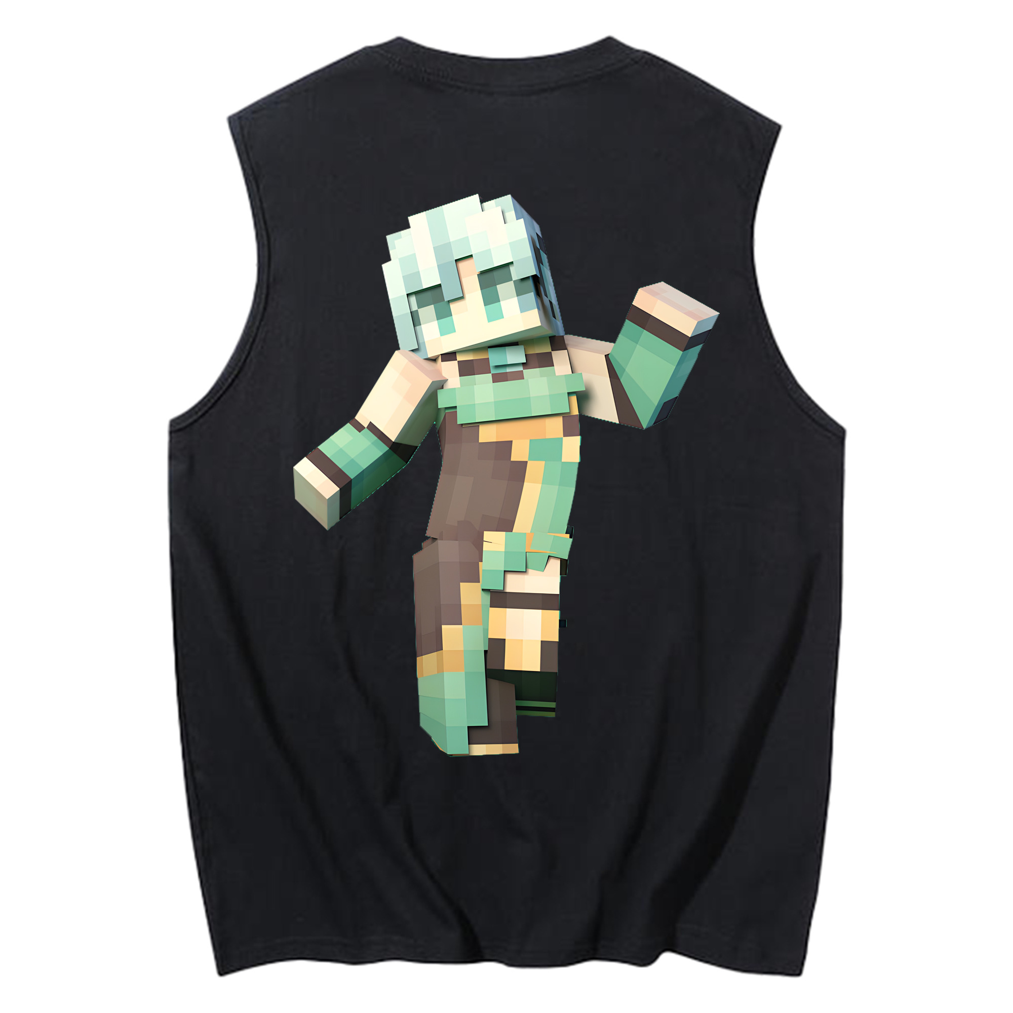 （画像用） マインクラフト ブロックの世界 Minecraft MC Block world コットン100％タンクトップ（背面プリント）
