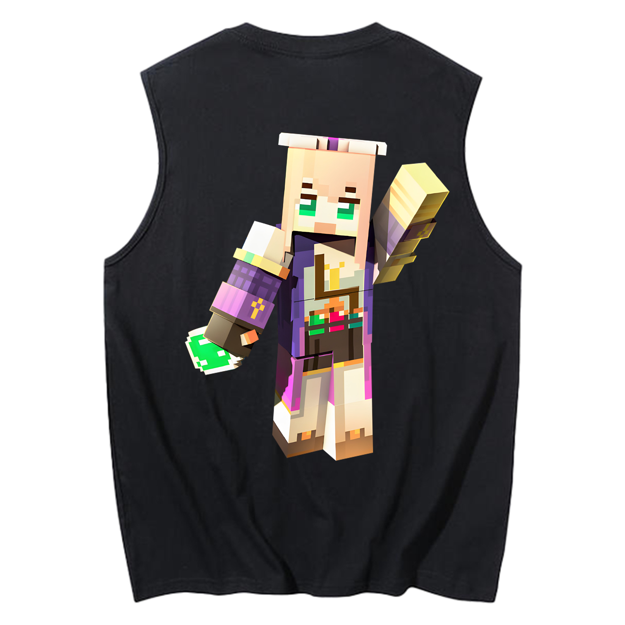 （画像用） マインクラフト ブロックの世界 Minecraft MC Block world コットン100％タンクトップ（背面プリント）
