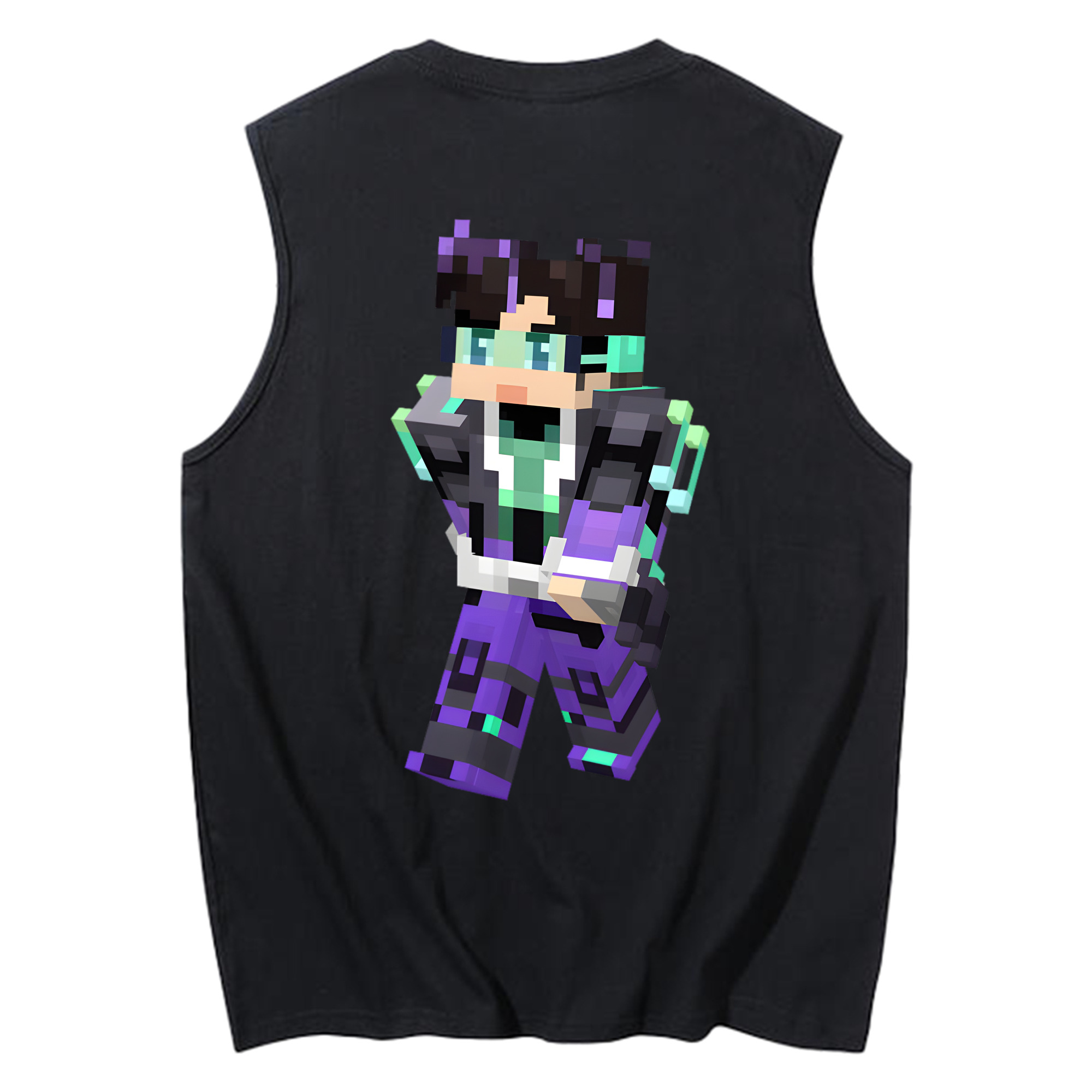 （画像用） マインクラフト ブロックの世界 Minecraft MC Block world コットン100％タンクトップ（背面プリント）