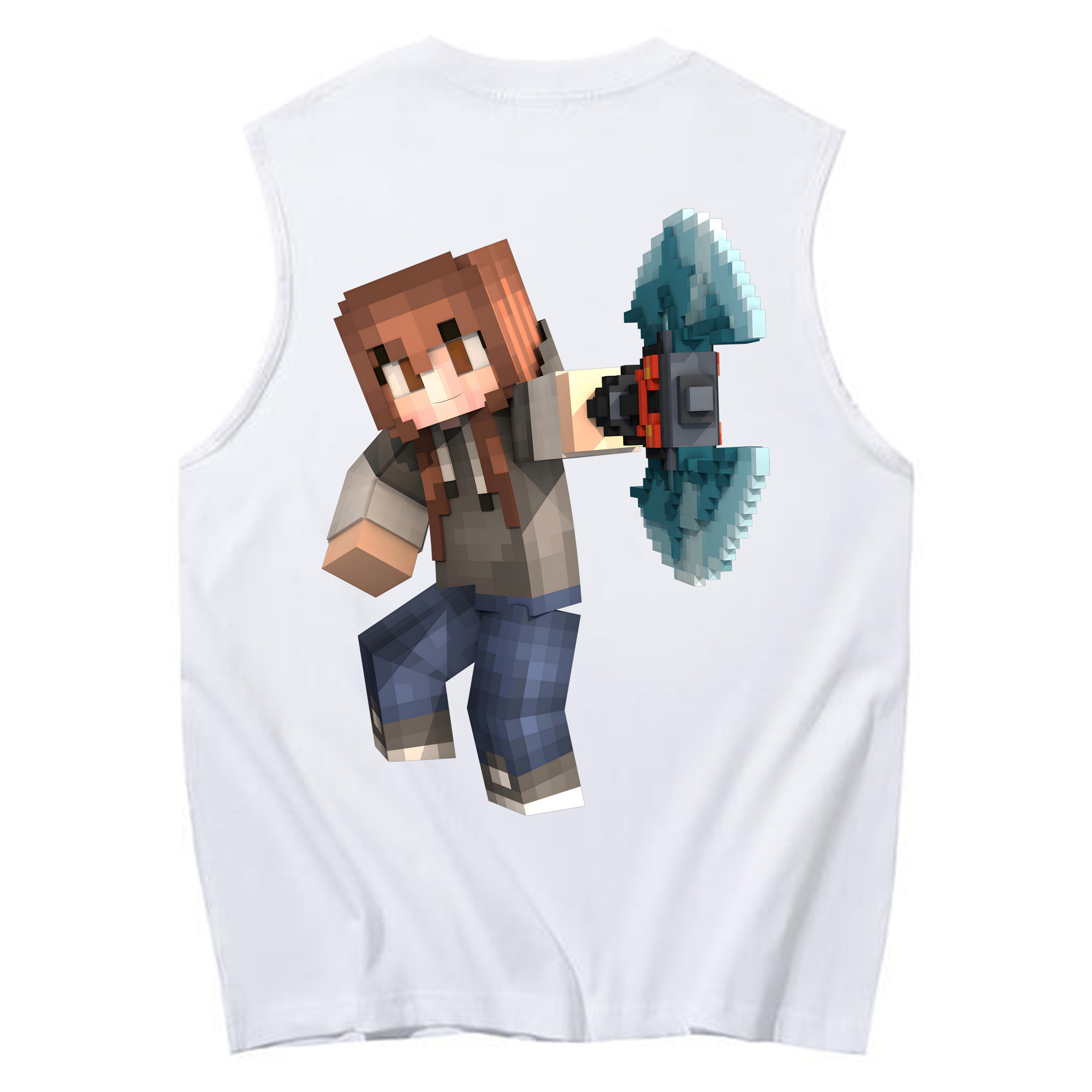 （画像用） マインクラフト ブロックの世界 Minecraft MC Block world コットン100％タンクトップ（背面プリント）