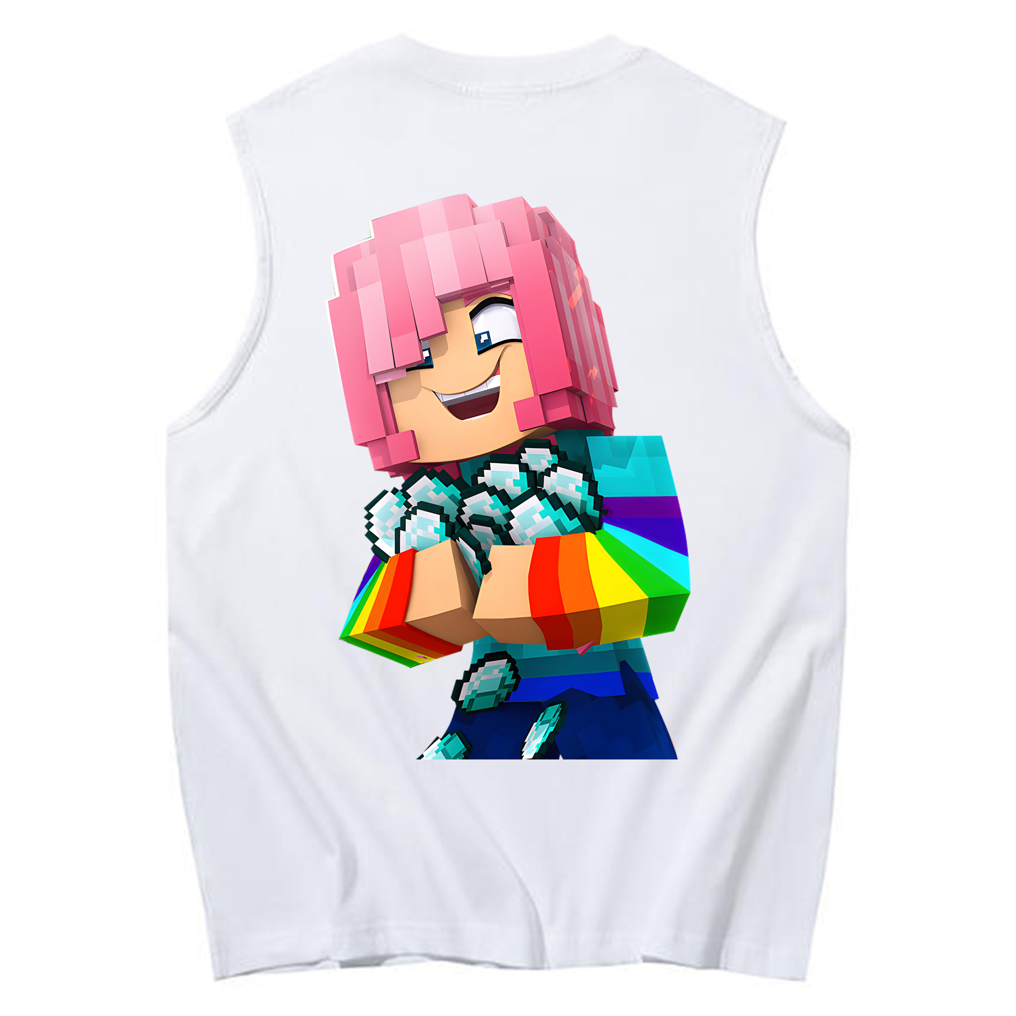 （画像用） マインクラフト ブロックの世界 Minecraft MC Block world コットン100％タンクトップ（背面プリント）