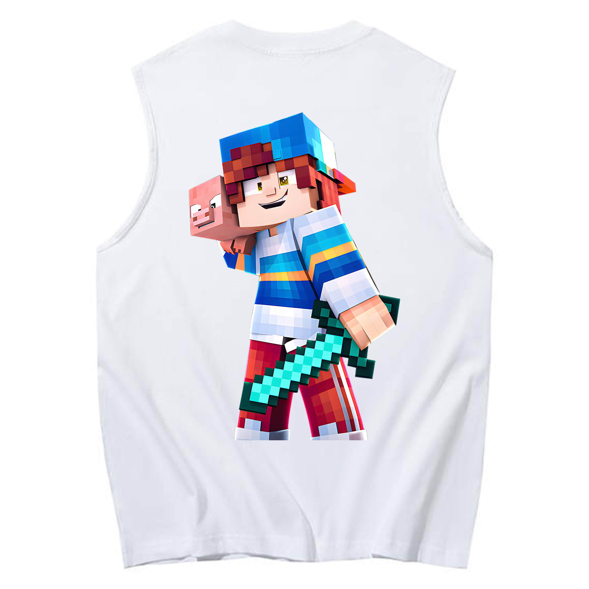 （画像用） マインクラフト ブロックの世界 Minecraft MC Block world コットン100％タンクトップ（背面プリント）