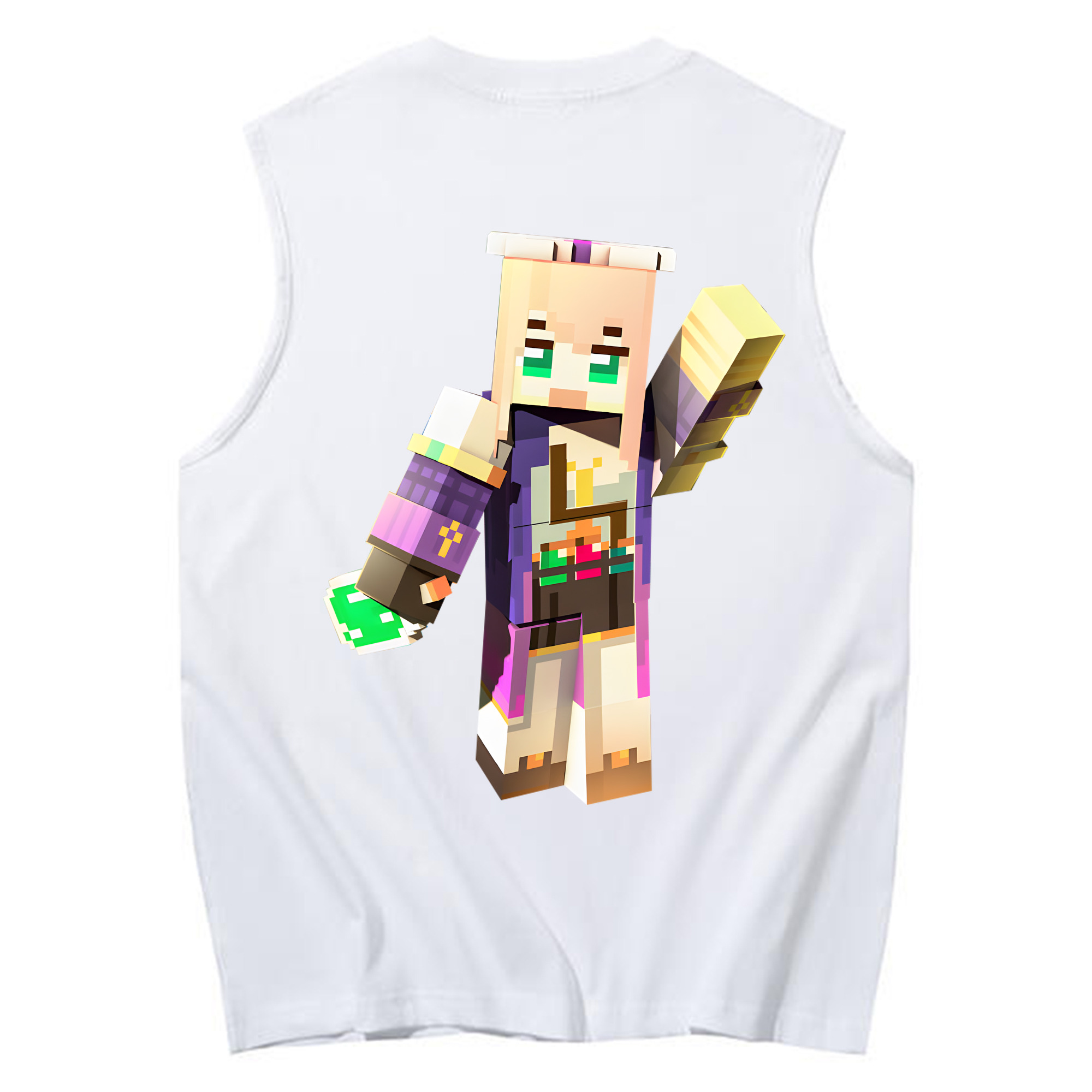 （画像用） マインクラフト ブロックの世界 Minecraft MC Block world コットン100％タンクトップ（背面プリント）