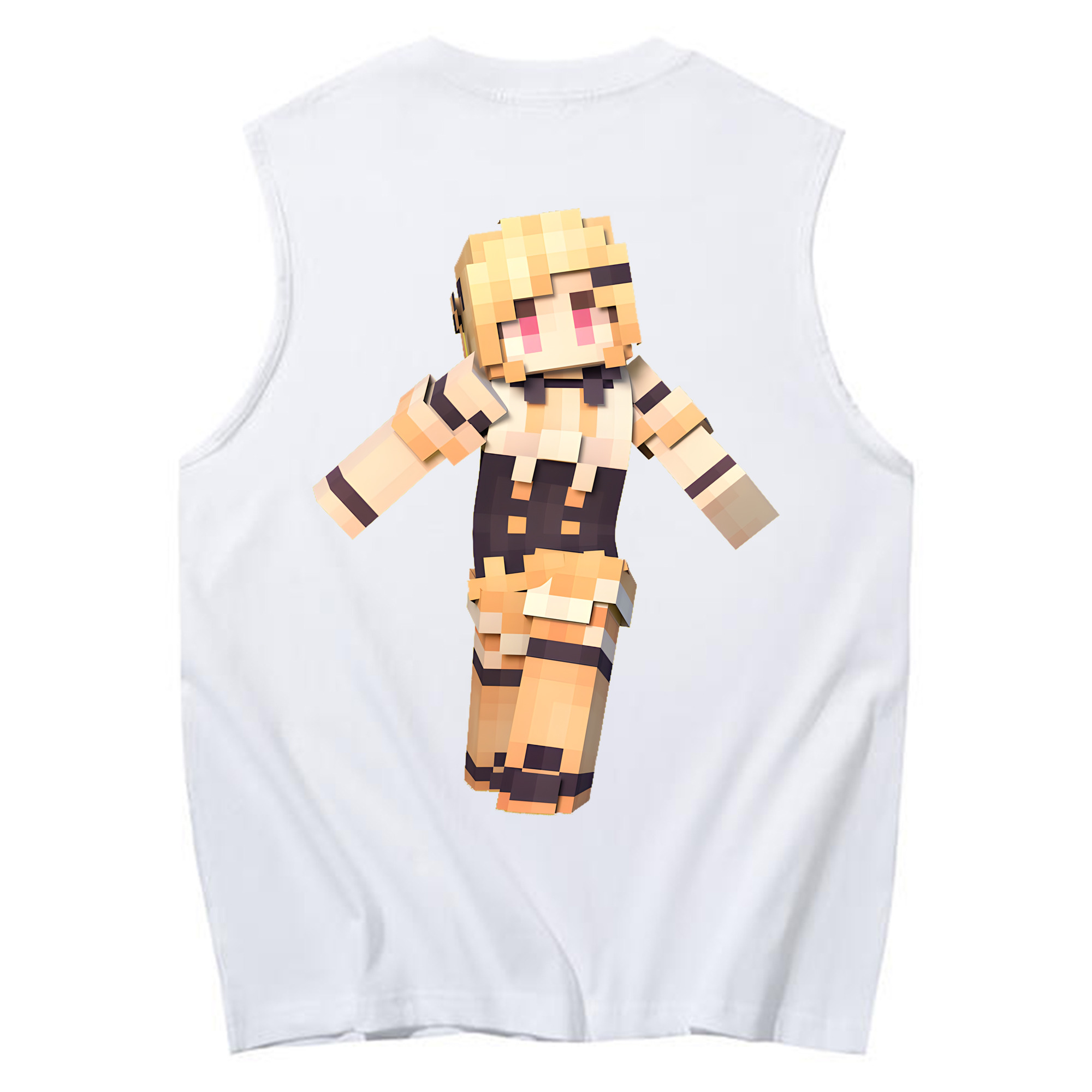 （画像用） マインクラフト ブロックの世界 Minecraft MC Block world コットン100％タンクトップ（背面プリント）