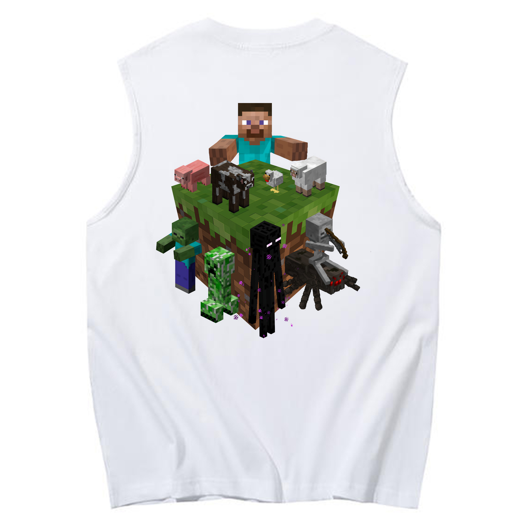 （画像用） マインクラフト ブロックの世界 Minecraft MC Block world コットン100％タンクトップ（背面プリント）