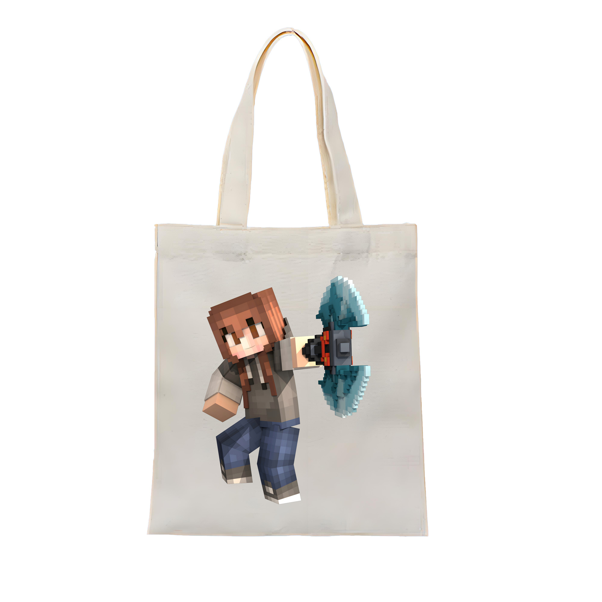 （画像用） マインクラフト ブロックの世界 Minecraft MC Block world 縦型キャンバス生地手提げバッグ　トートバッグ