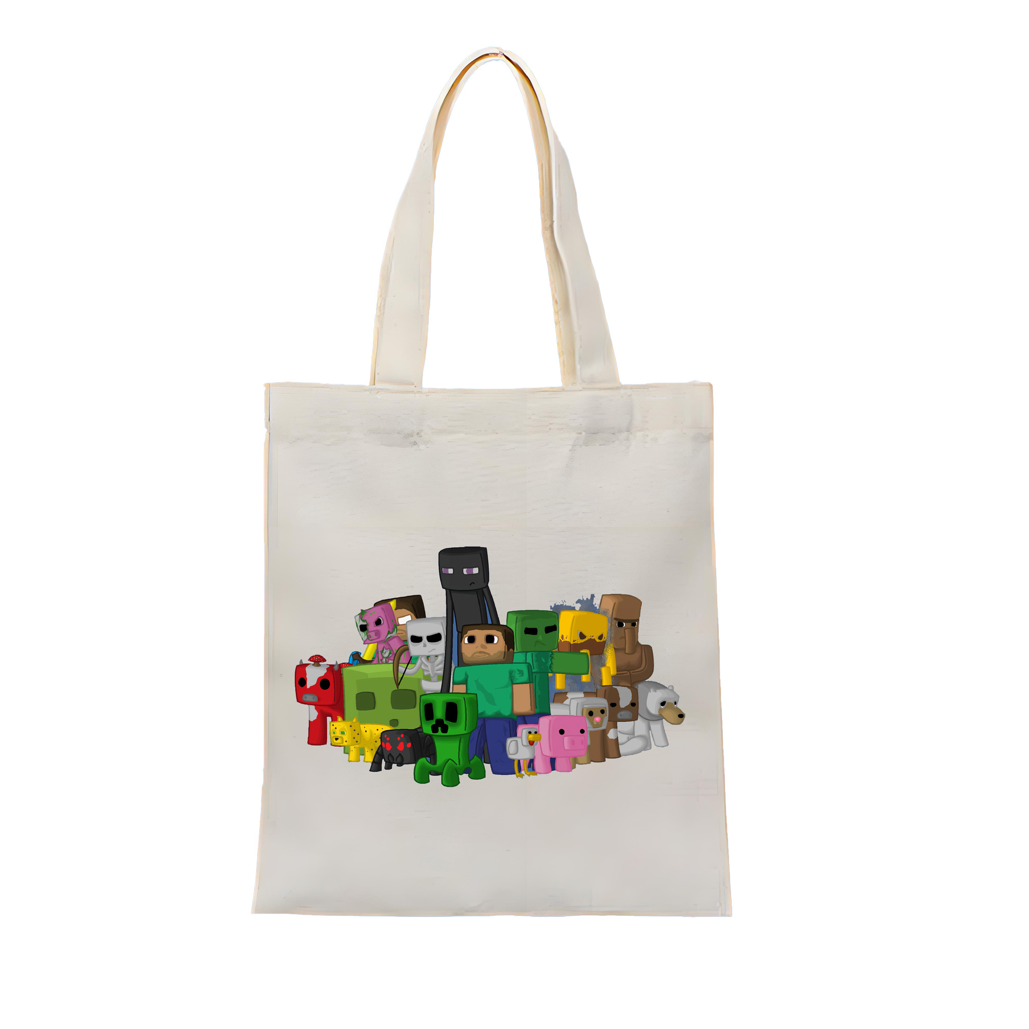 （画像用） マインクラフト ブロックの世界 Minecraft MC Block world 縦型キャンバス生地手提げバッグ　トートバッグ
