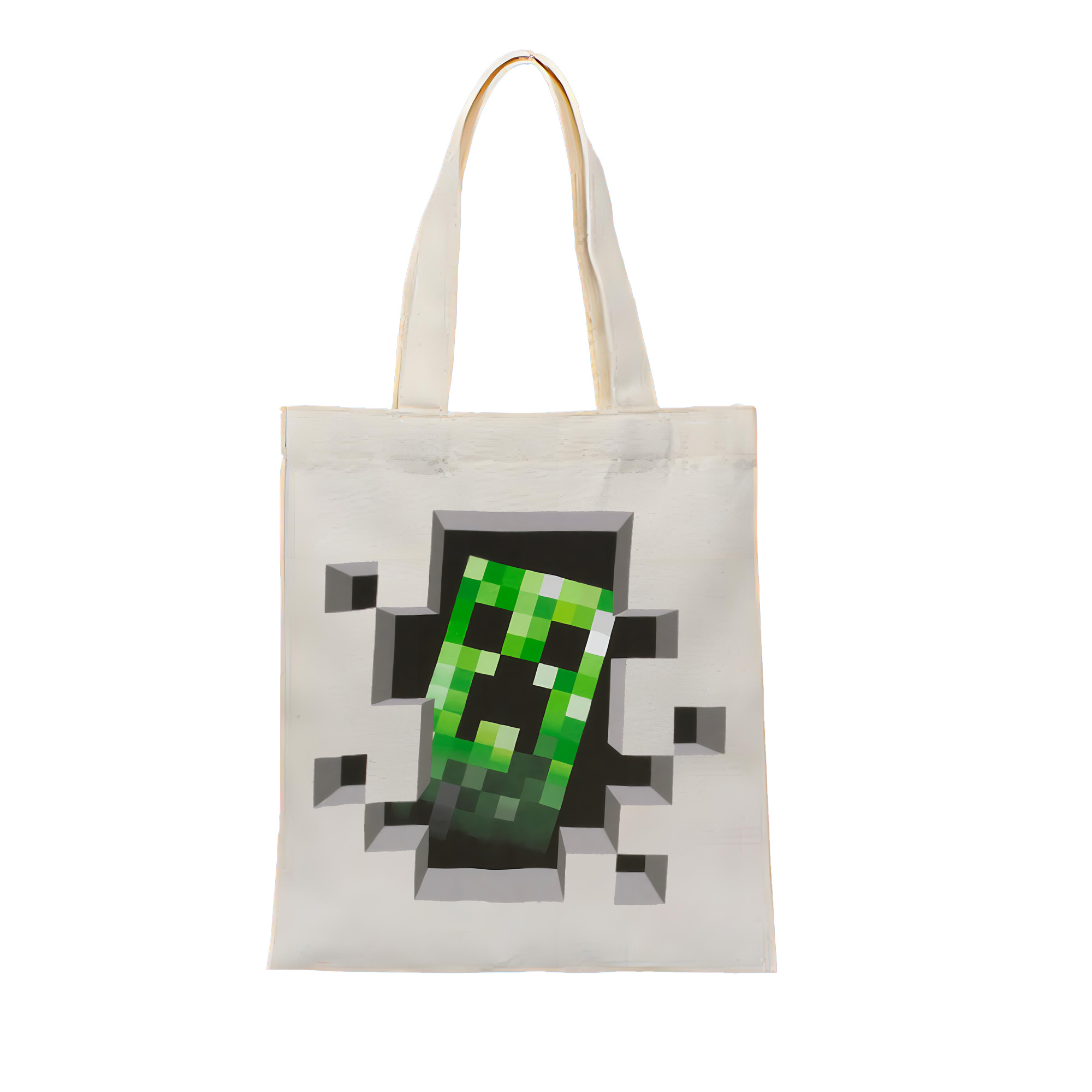 （画像用） マインクラフト ブロックの世界 Minecraft MC Block world 縦型キャンバス生地手提げバッグ　トートバッグ