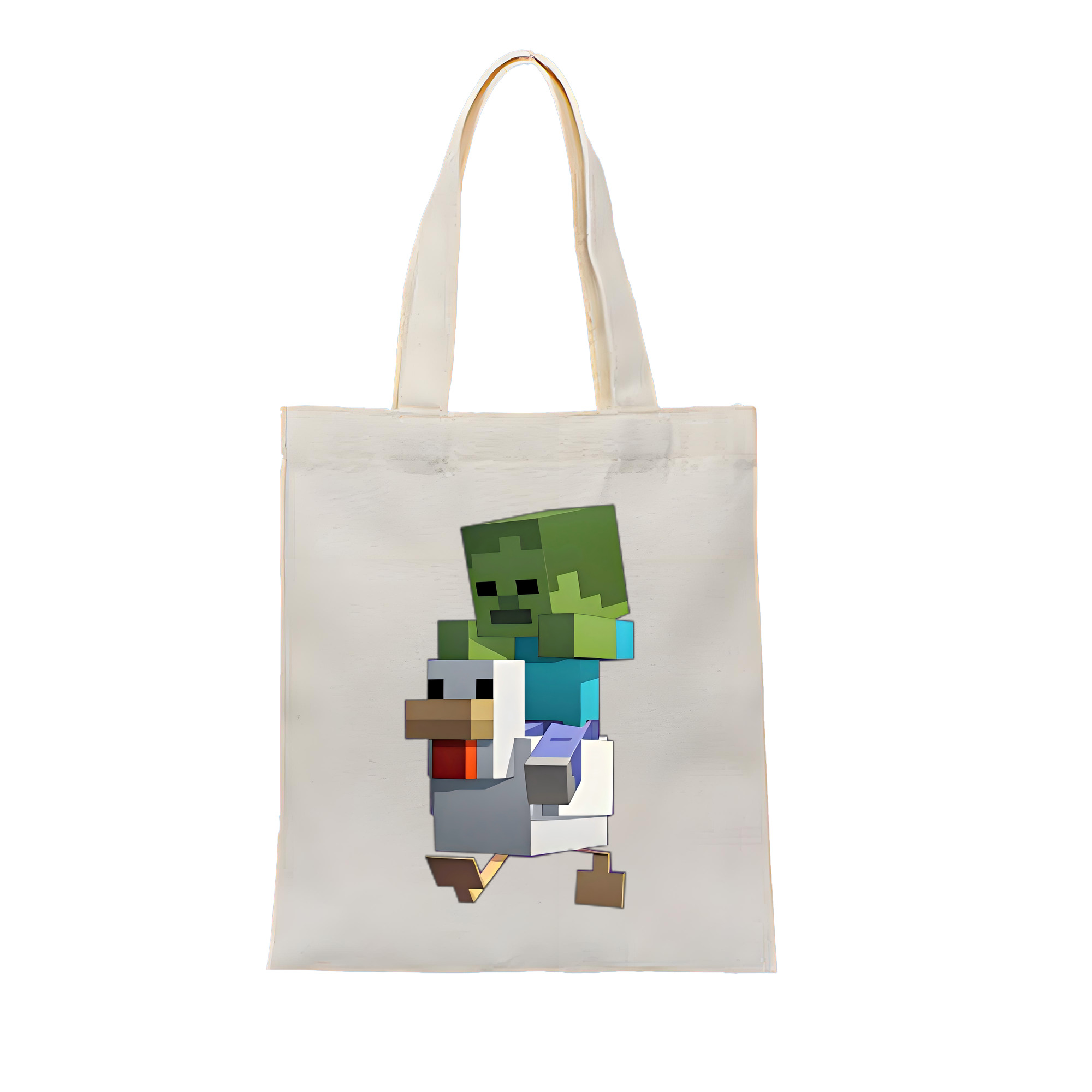 （画像用） マインクラフト ブロックの世界 Minecraft MC Block world 縦型キャンバス生地手提げバッグ　トートバッグ