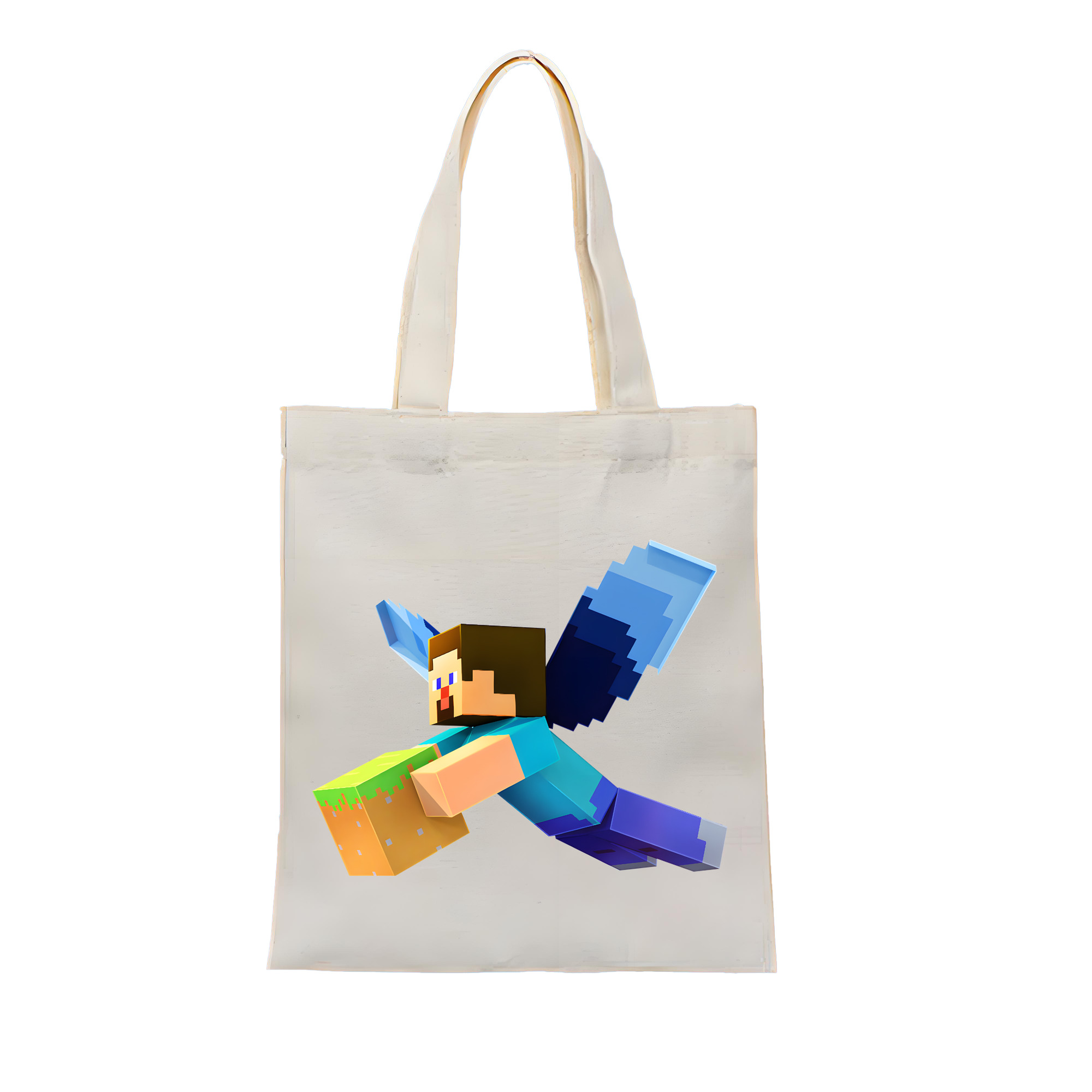 （画像用） マインクラフト ブロックの世界 Minecraft MC Block world 縦型キャンバス生地手提げバッグ　トートバッグ