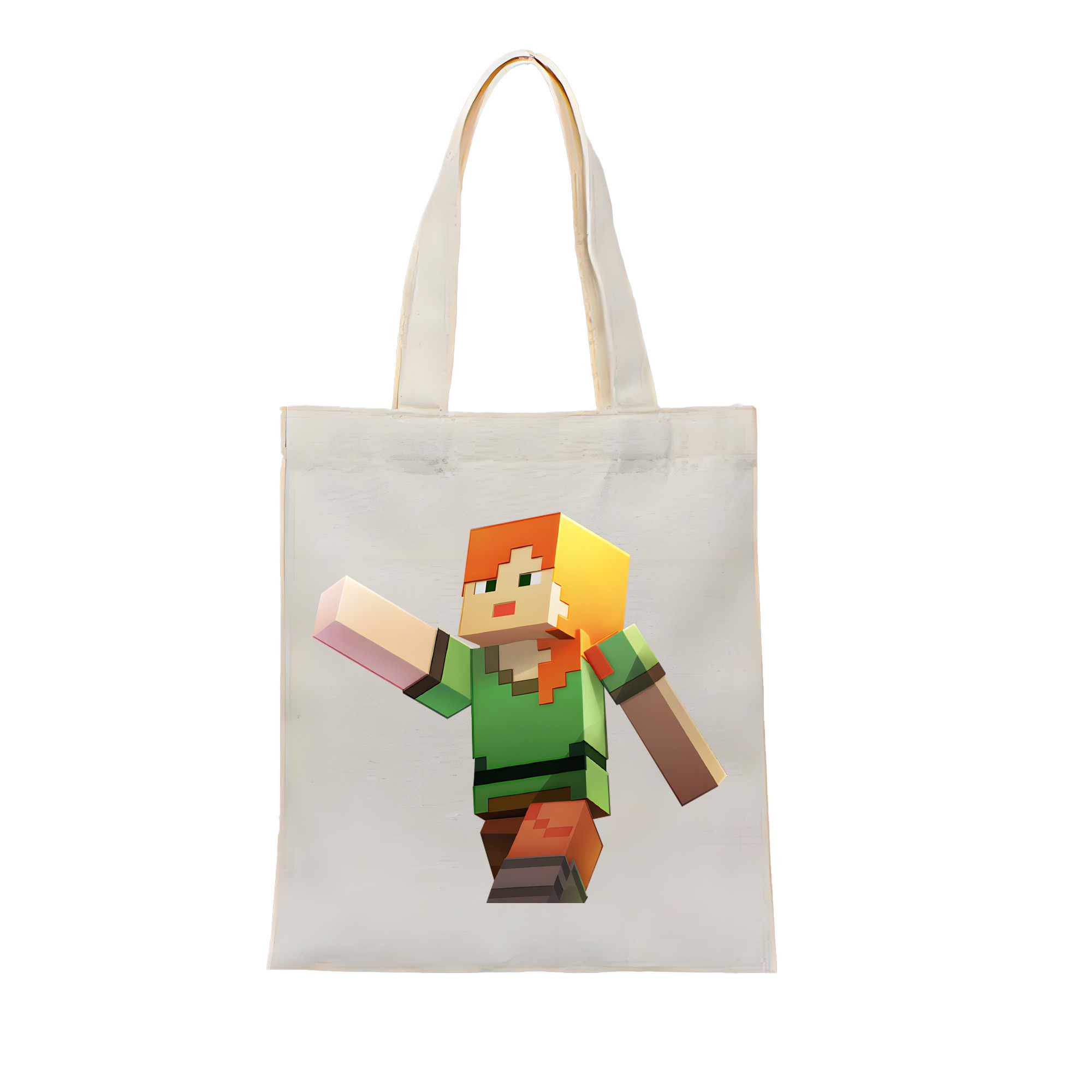 （画像用） マインクラフト ブロックの世界 Minecraft MC Block world 縦型キャンバス生地手提げバッグ　トートバッグ