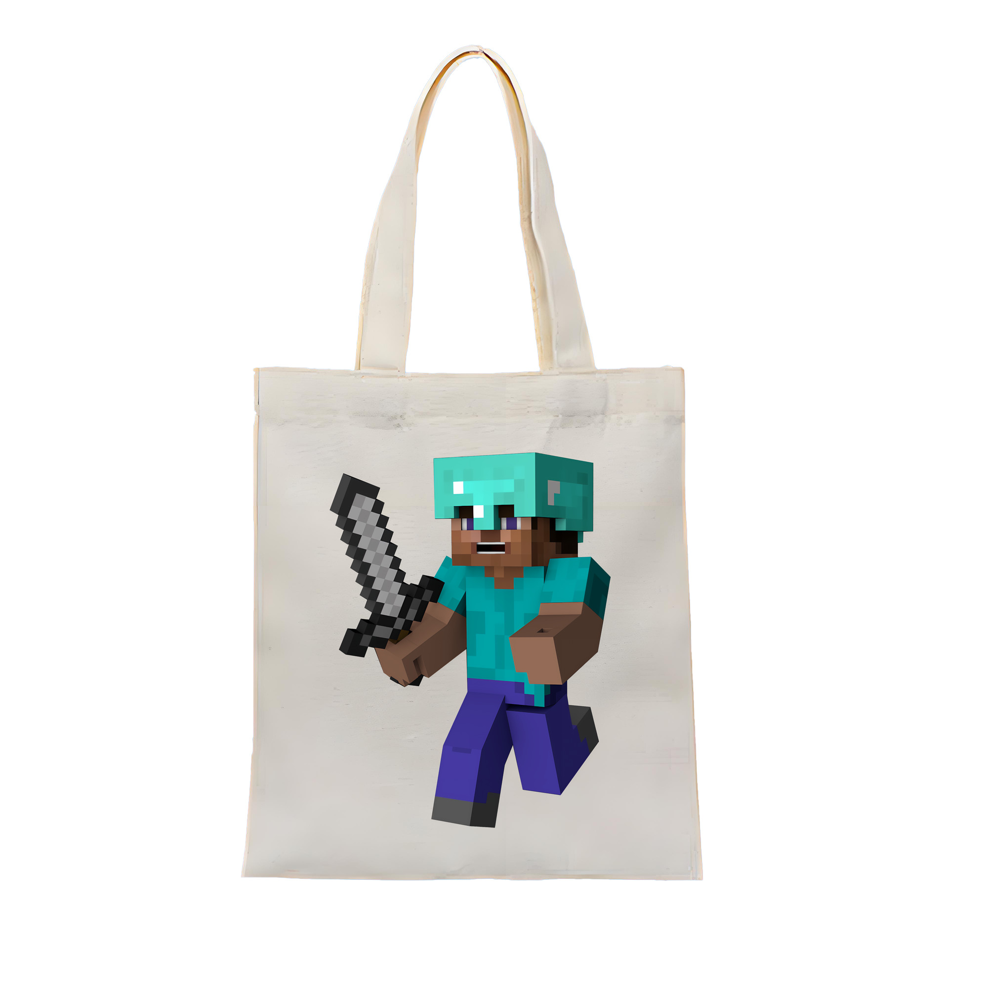 （画像用） マインクラフト ブロックの世界 Minecraft MC Block world 縦型キャンバス生地手提げバッグ　トートバッグ