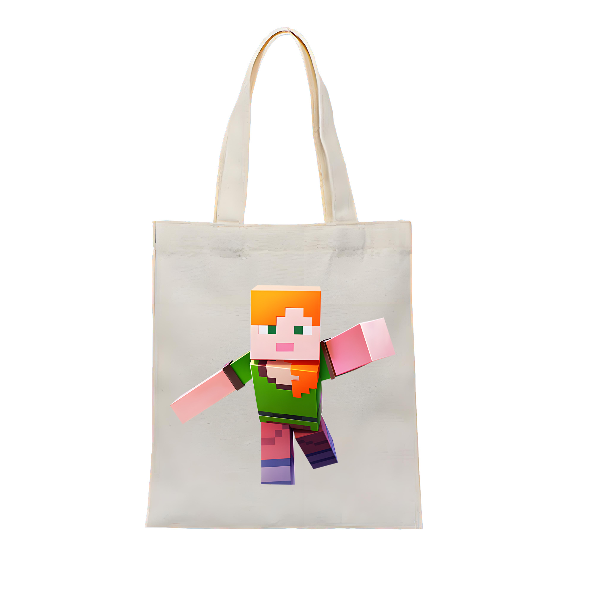 （画像用） マインクラフト ブロックの世界 Minecraft MC Block world 縦型キャンバス生地手提げバッグ　トートバッグ