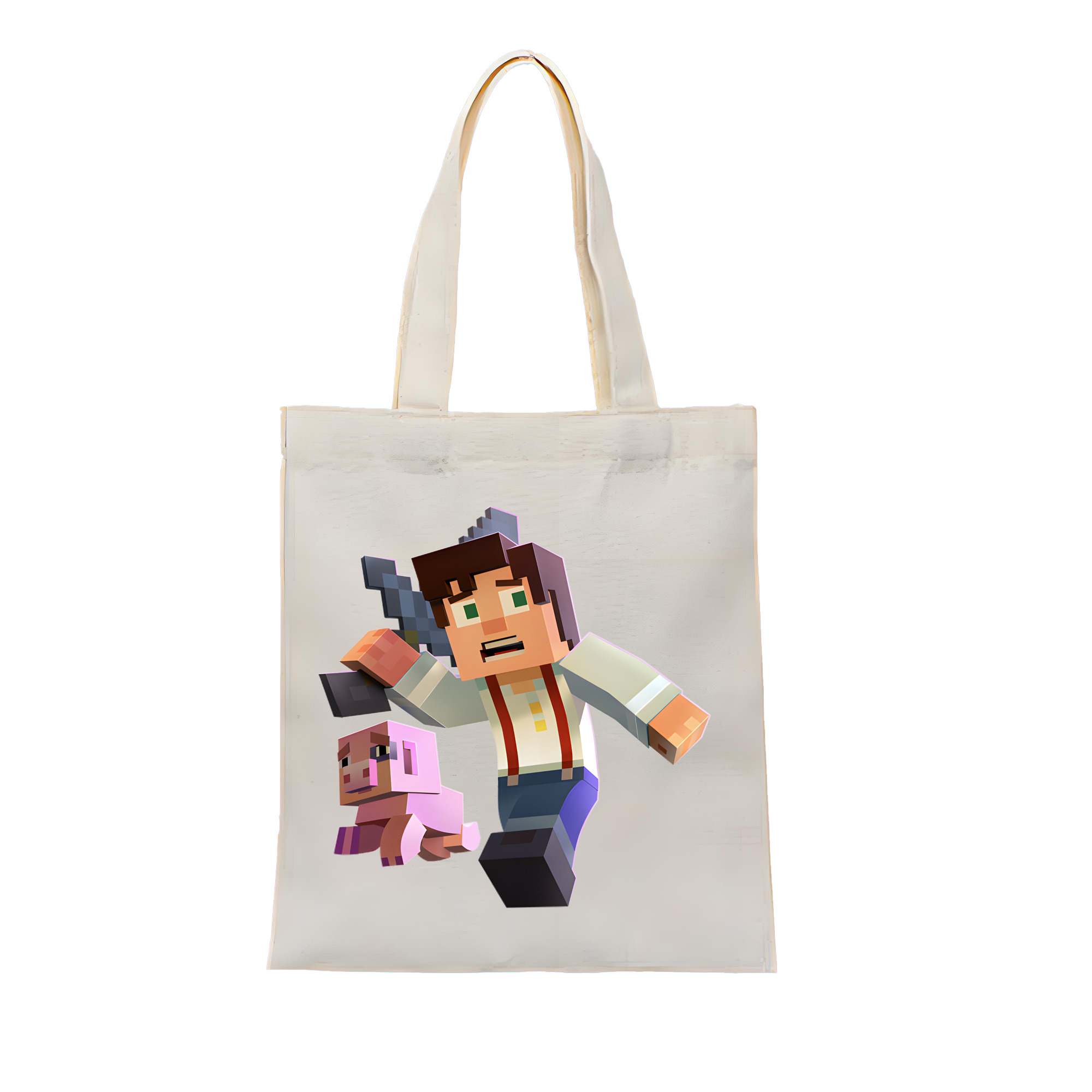（画像用） マインクラフト ブロックの世界 Minecraft MC Block world 縦型キャンバス生地手提げバッグ　トートバッグ