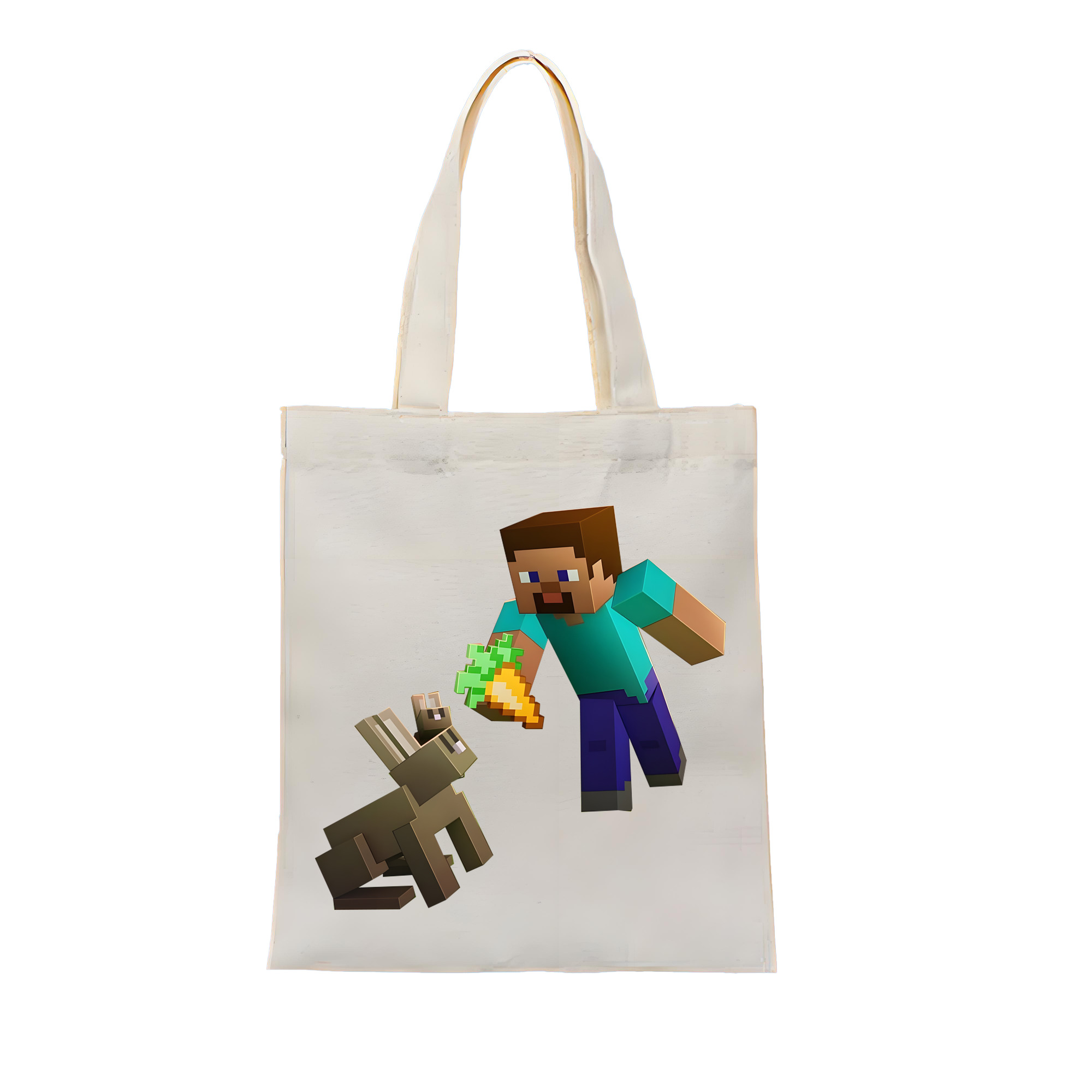 （画像用） マインクラフト ブロックの世界 Minecraft MC Block world 縦型キャンバス生地手提げバッグ　トートバッグ