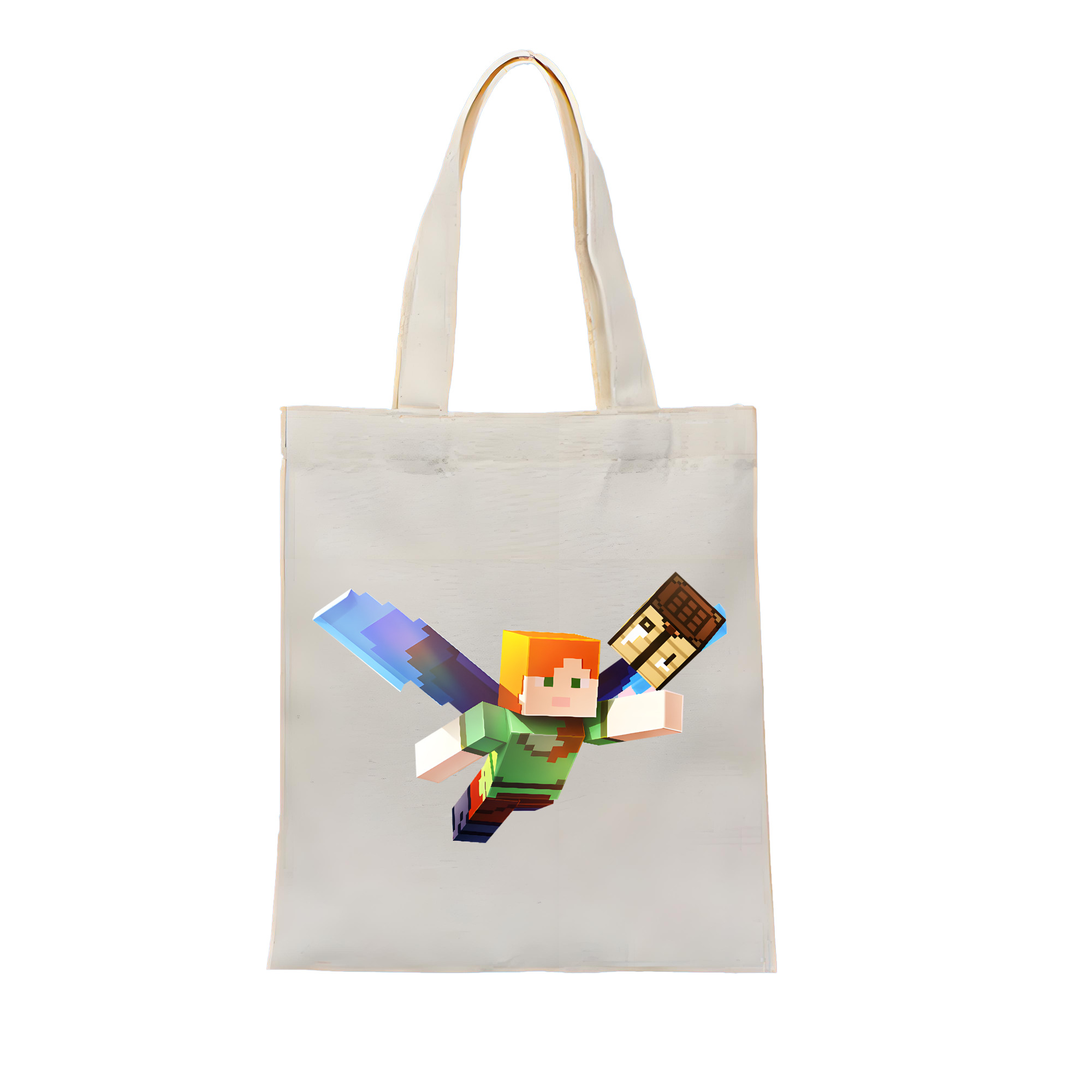 （画像用） マインクラフト ブロックの世界 Minecraft MC Block world 縦型キャンバス生地手提げバッグ　トートバッグ