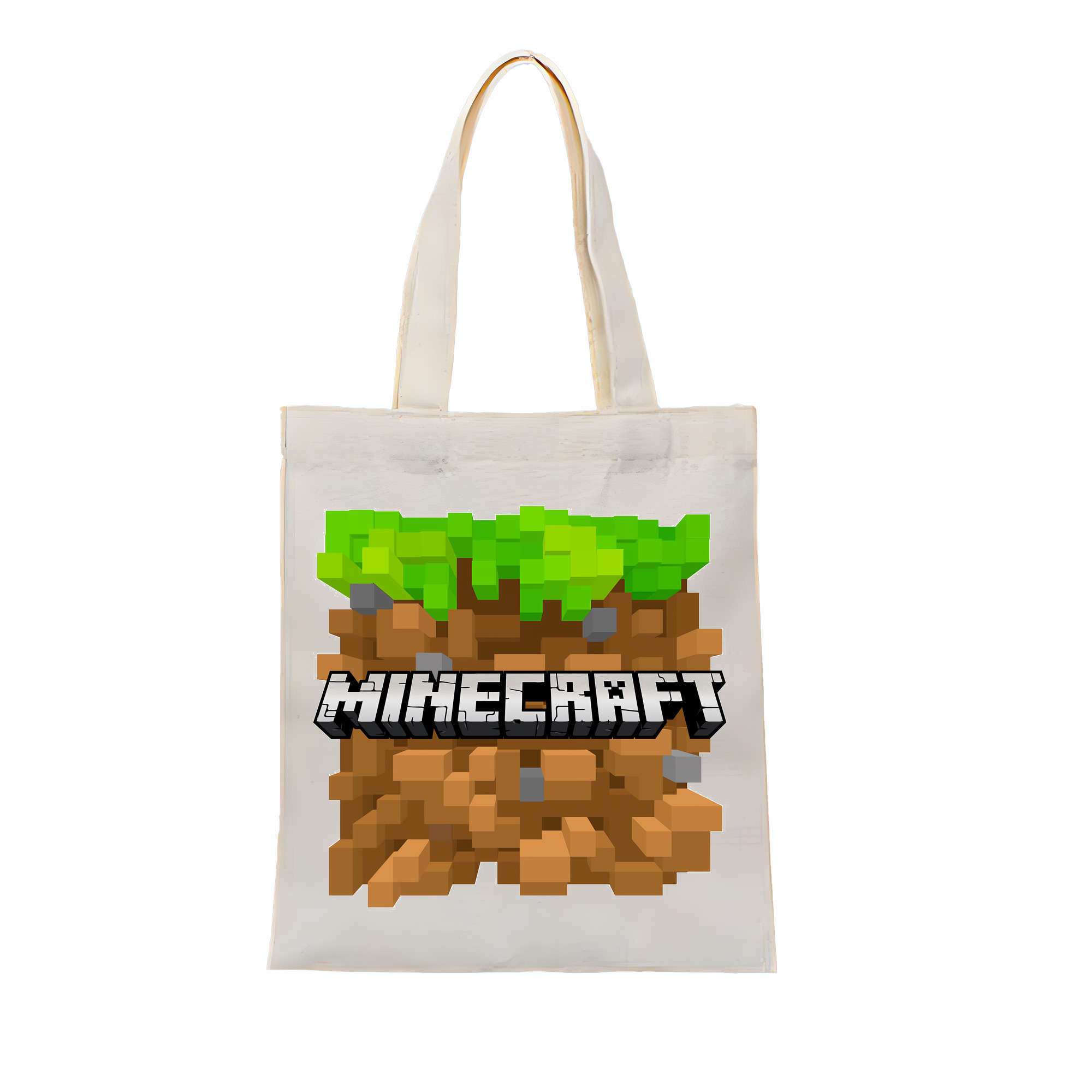 （画像用） マインクラフト ブロックの世界 Minecraft MC Block world 縦型キャンバス生地手提げバッグ　トートバッグ