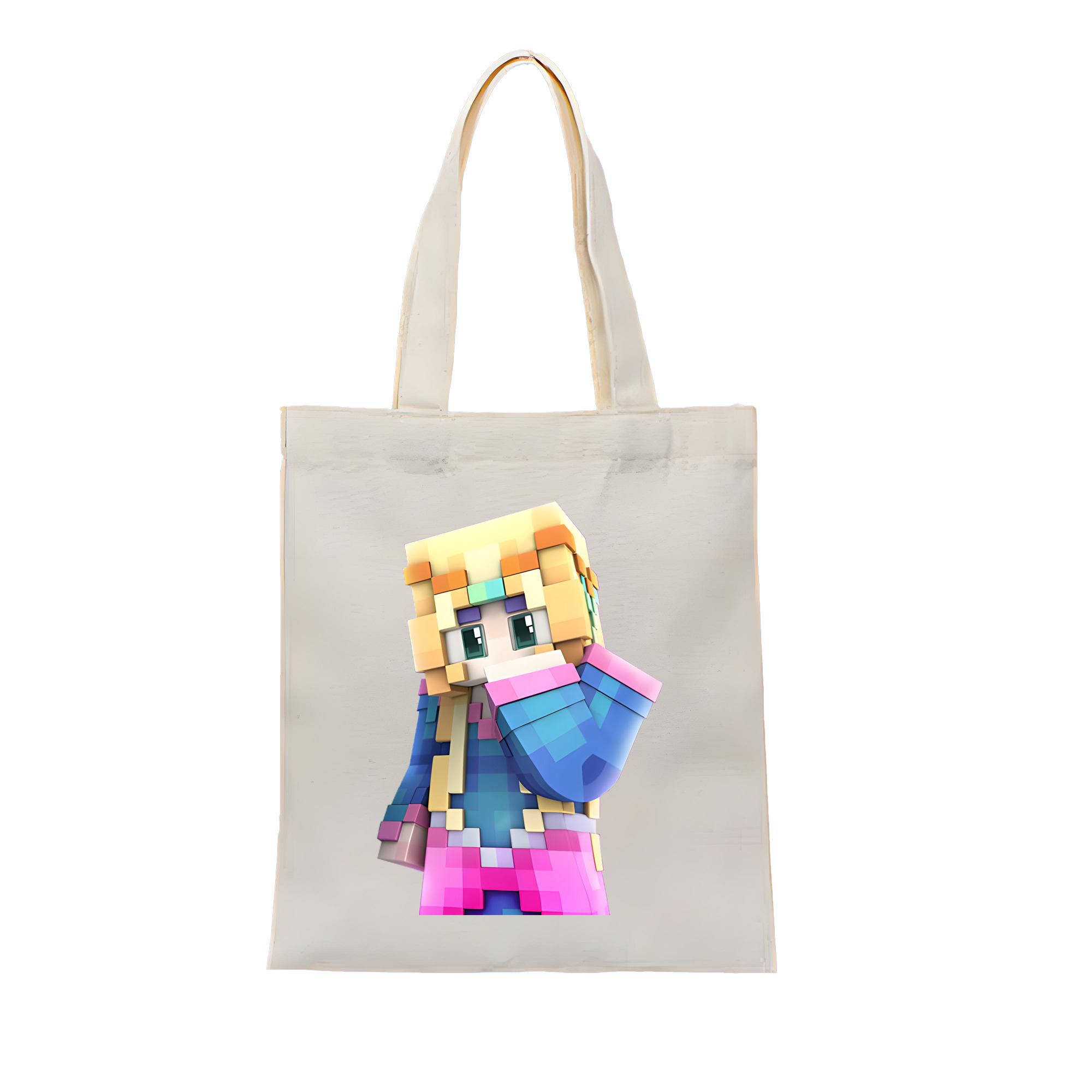 （画像用） マインクラフト ブロックの世界 Minecraft MC Block world 縦型キャンバス生地手提げバッグ　トートバッグ