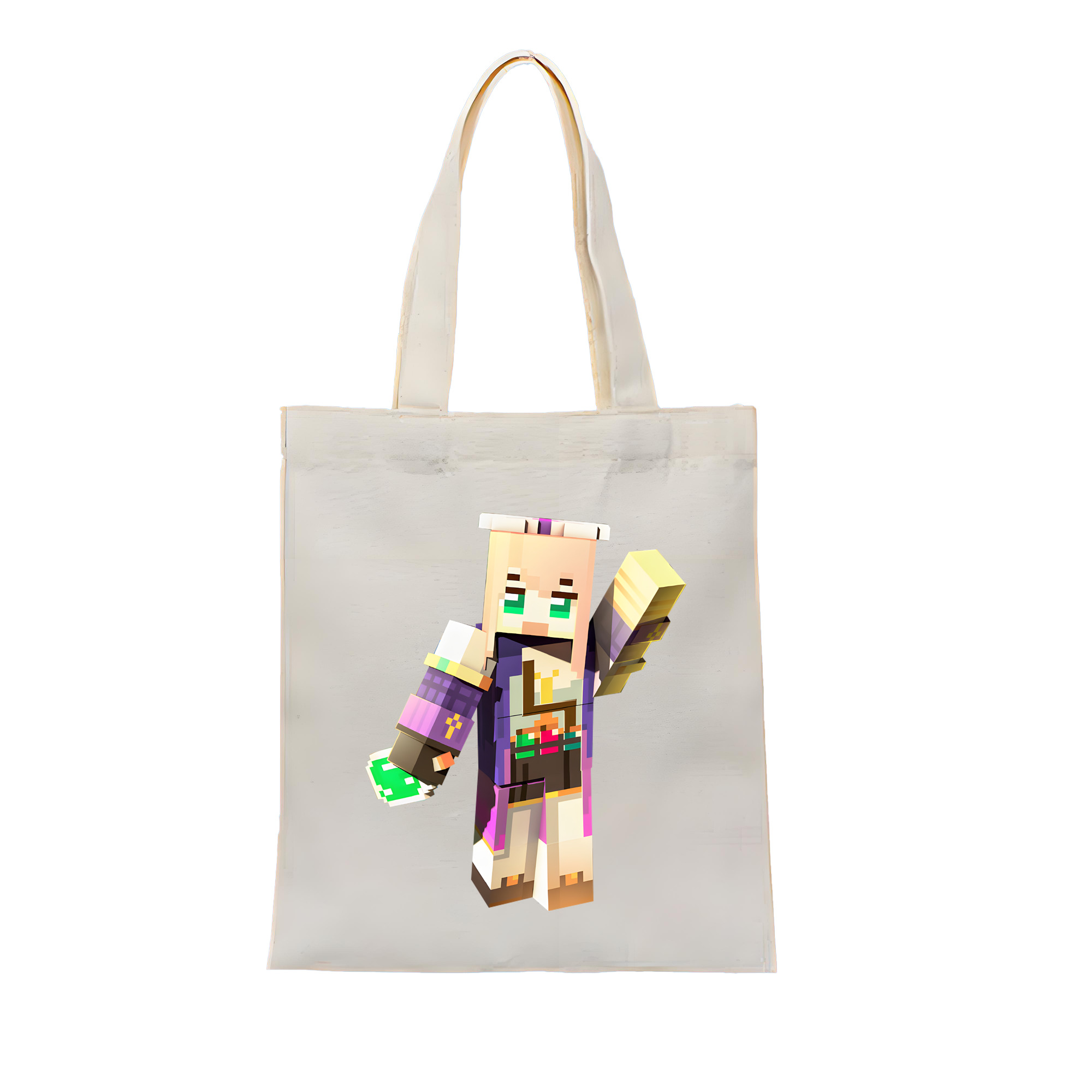 （画像用） マインクラフト ブロックの世界 Minecraft MC Block world 縦型キャンバス生地手提げバッグ　トートバッグ