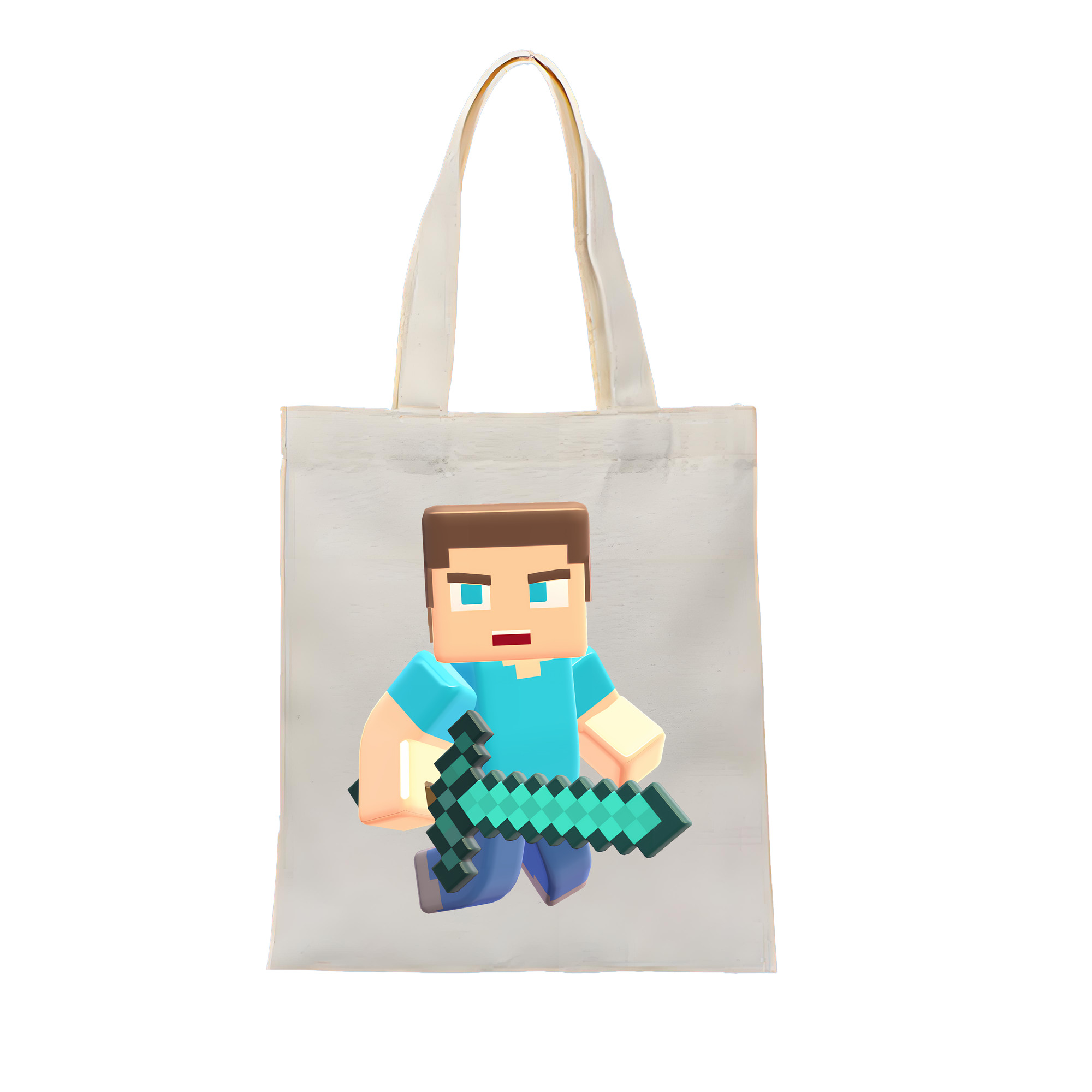 （画像用） マインクラフト ブロックの世界 Minecraft MC Block world 縦型キャンバス生地手提げバッグ　トートバッグ