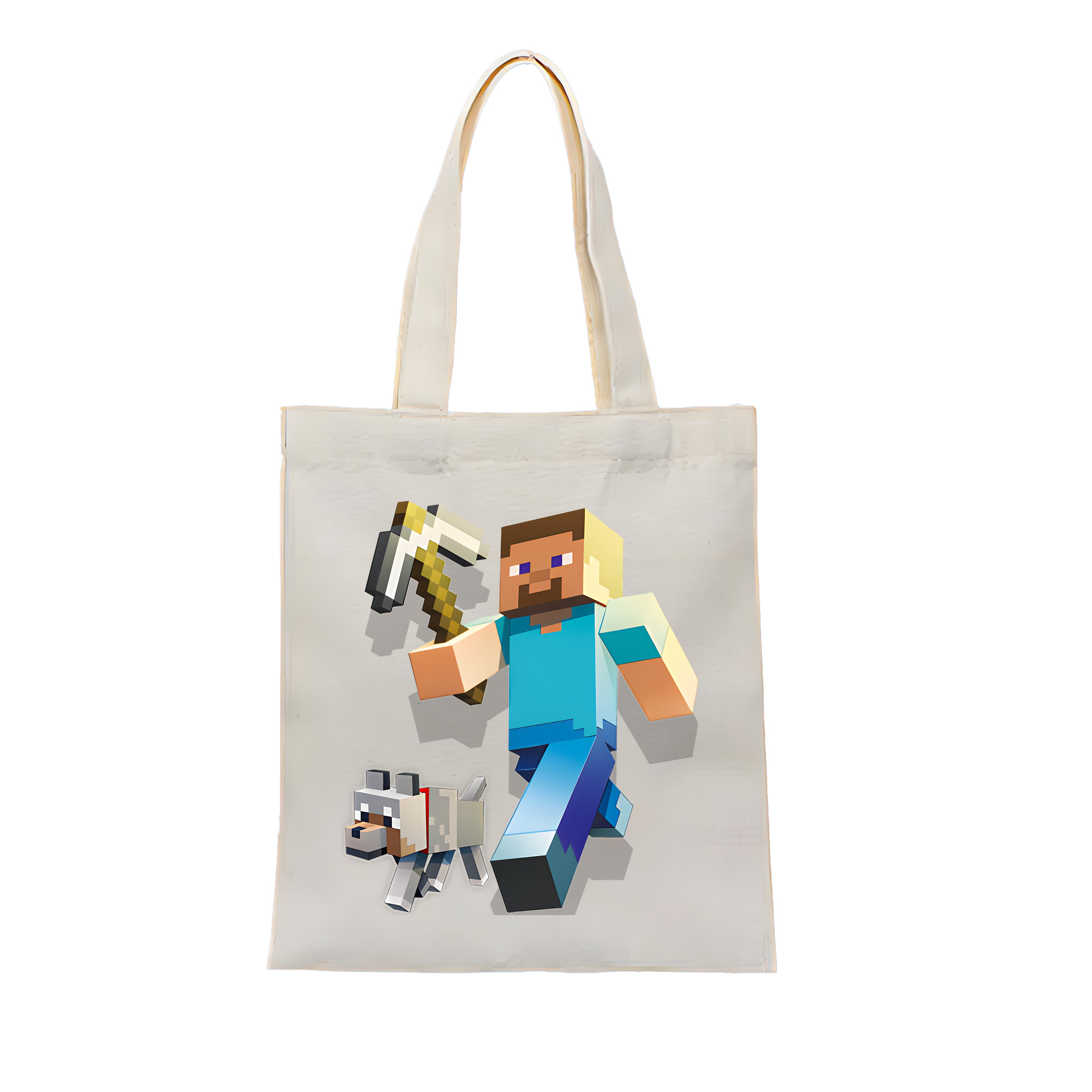 （画像用） マインクラフト ブロックの世界 Minecraft MC Block world 縦型キャンバス生地手提げバッグ　トートバッグ