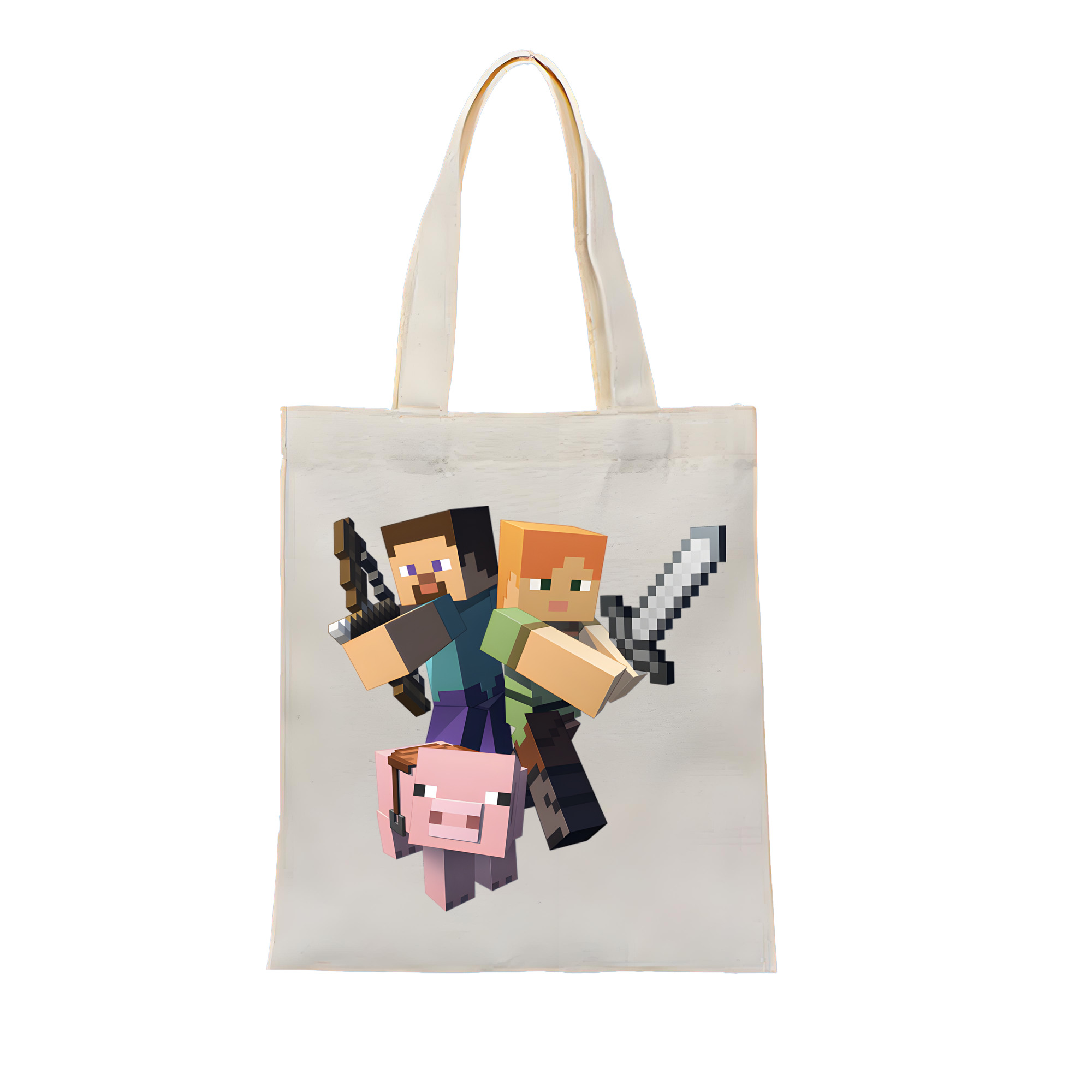 （画像用） マインクラフト ブロックの世界 Minecraft MC Block world 縦型キャンバス生地手提げバッグ　トートバッグ
