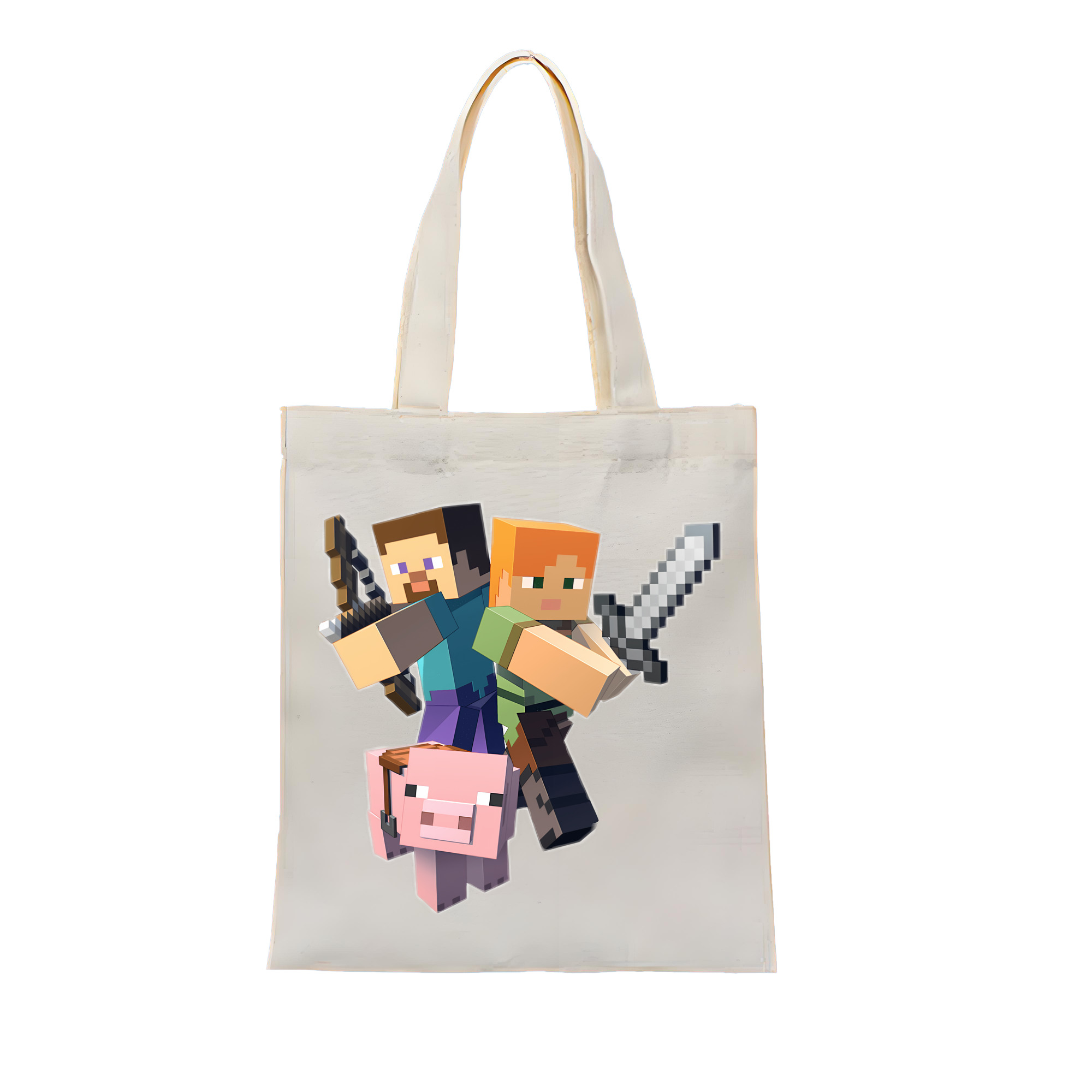 （画像用） マインクラフト ブロックの世界 Minecraft MC Block world 縦型キャンバス生地手提げバッグ　トートバッグ