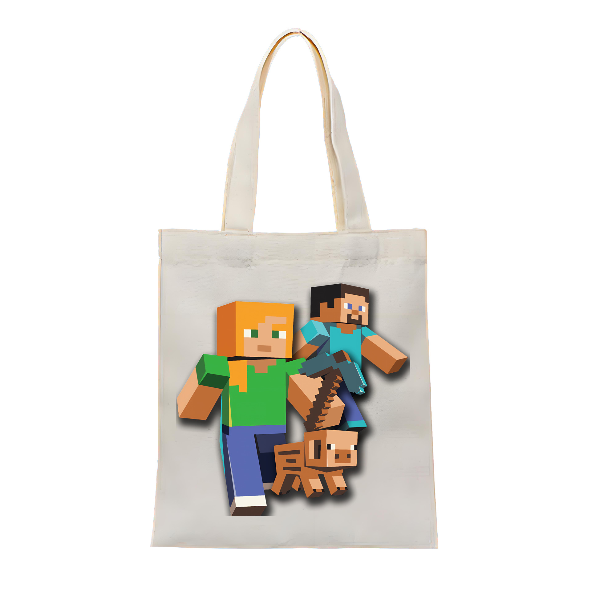 （画像用） マインクラフト ブロックの世界 Minecraft MC Block world 縦型キャンバス生地手提げバッグ　トートバッグ
