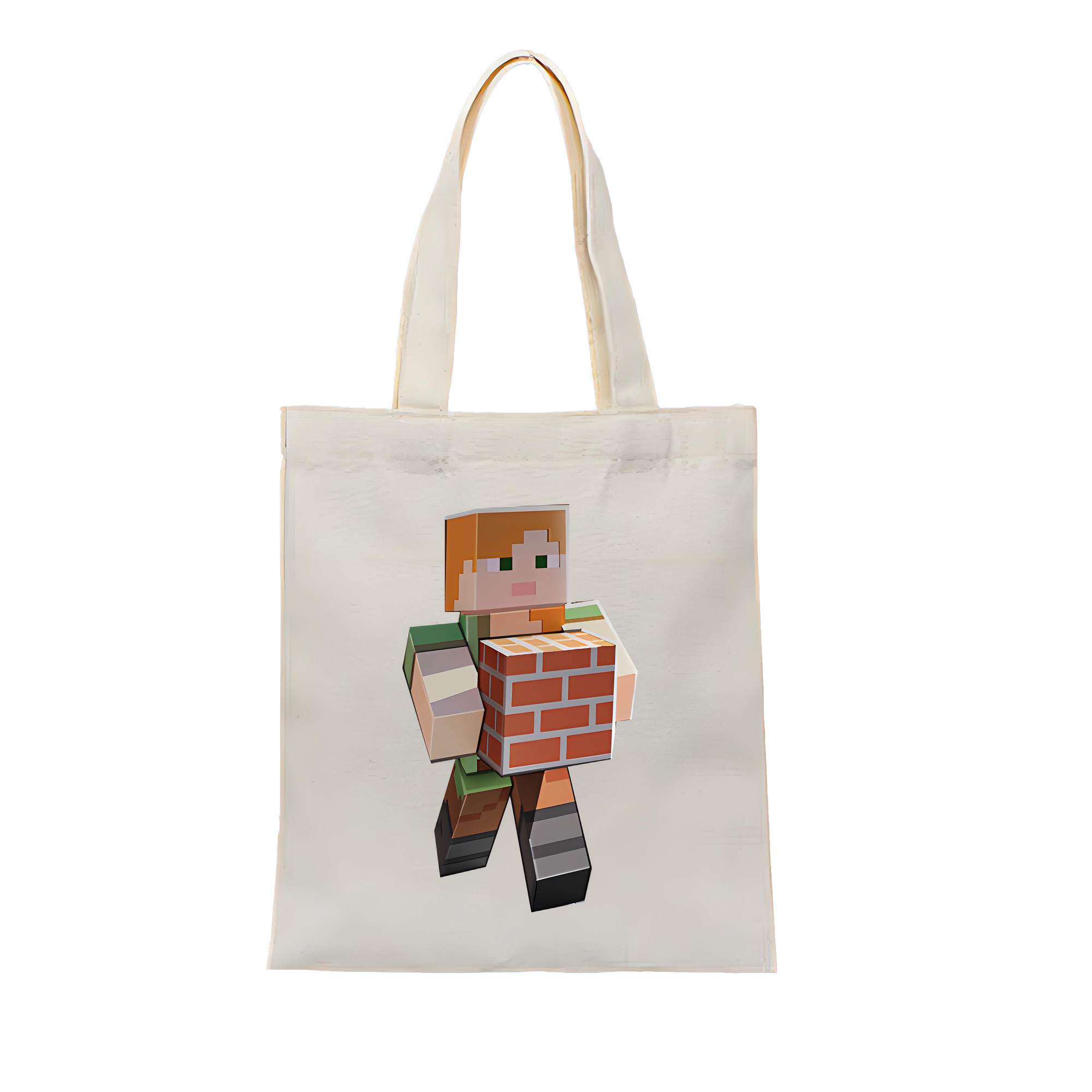 （画像用） マインクラフト ブロックの世界 Minecraft MC Block world 縦型キャンバス生地手提げバッグ　トートバッグ