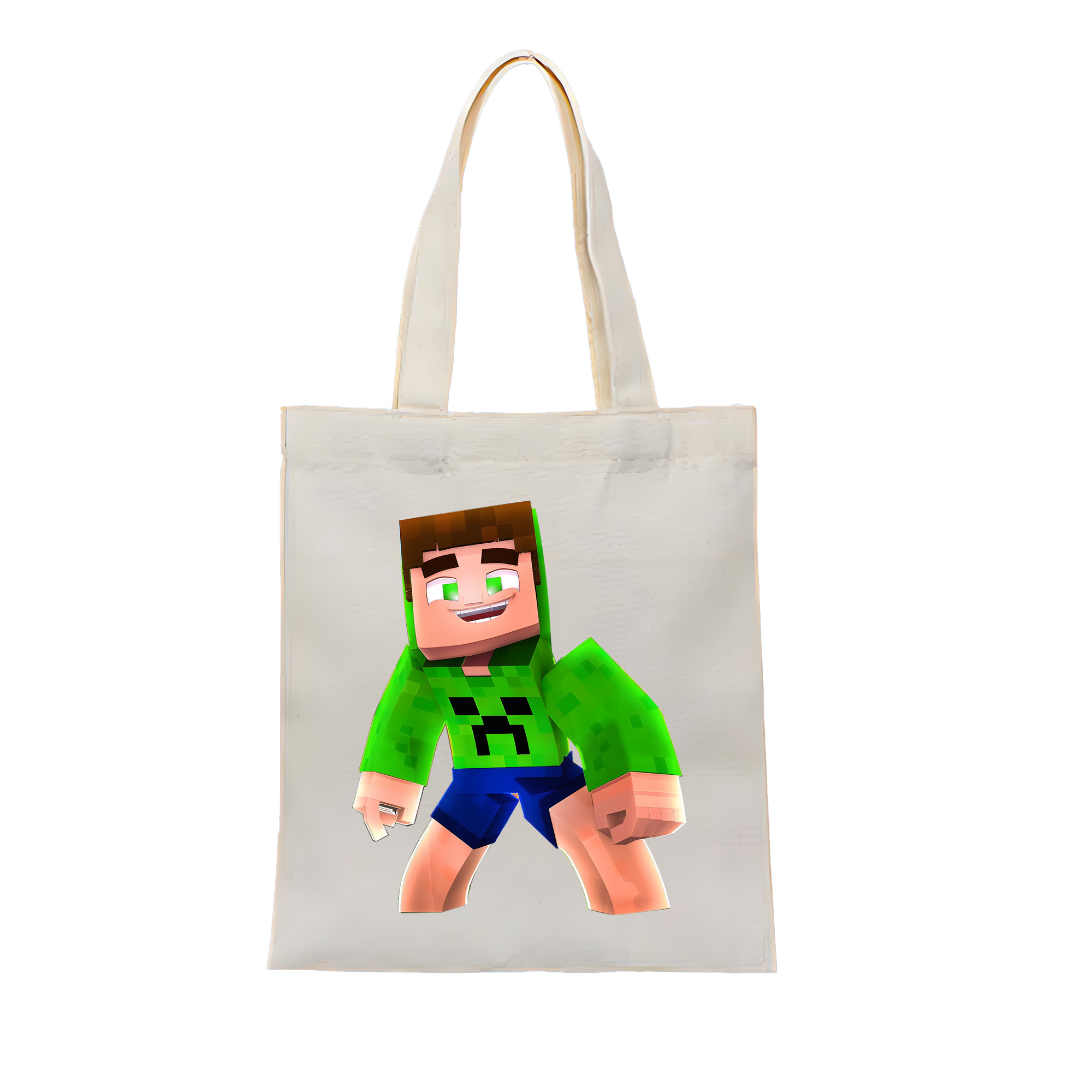 （画像用） マインクラフト ブロックの世界 Minecraft MC Block world 縦型キャンバス生地手提げバッグ　トートバッグ