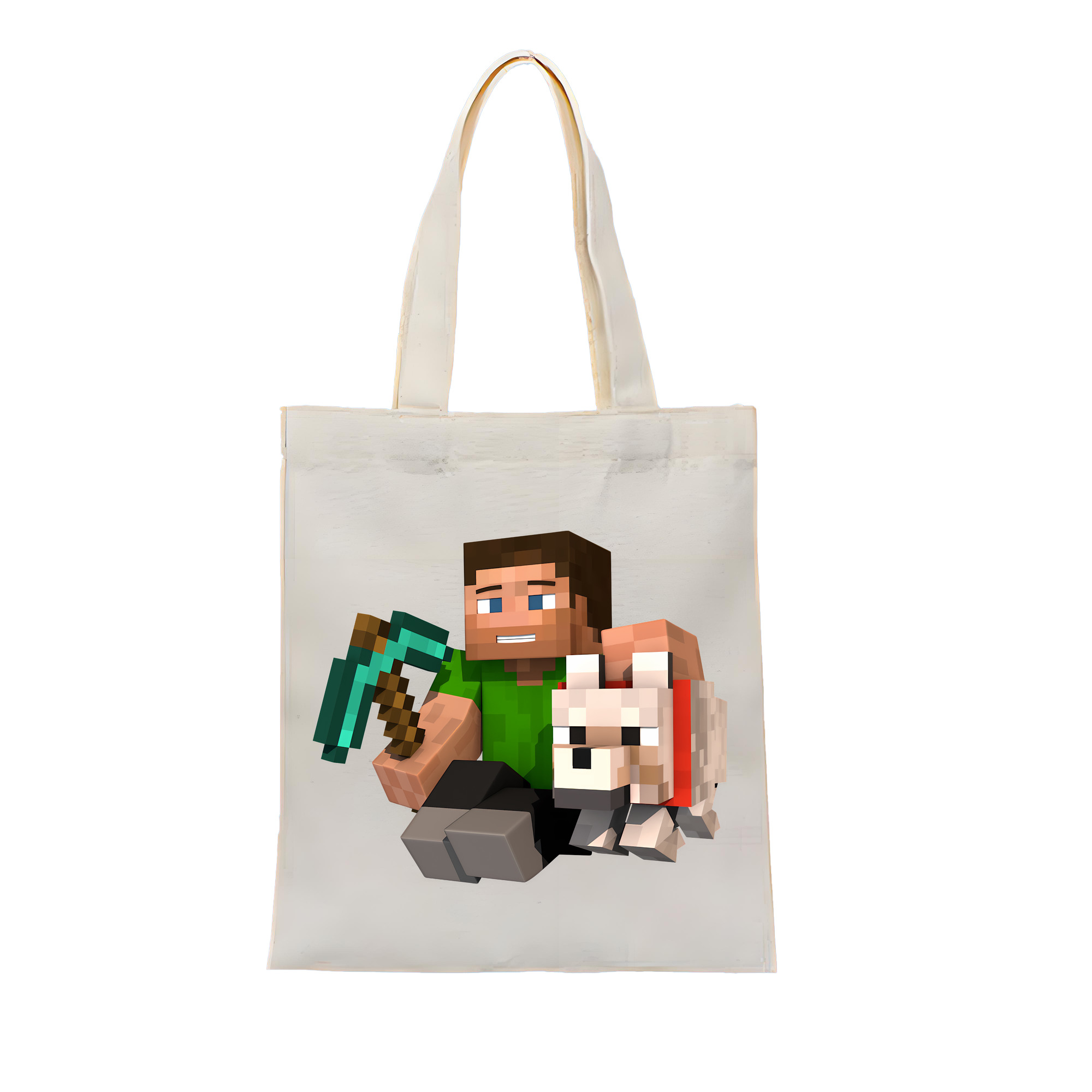（画像用） マインクラフト ブロックの世界 Minecraft MC Block world 縦型キャンバス生地手提げバッグ　トートバッグ
