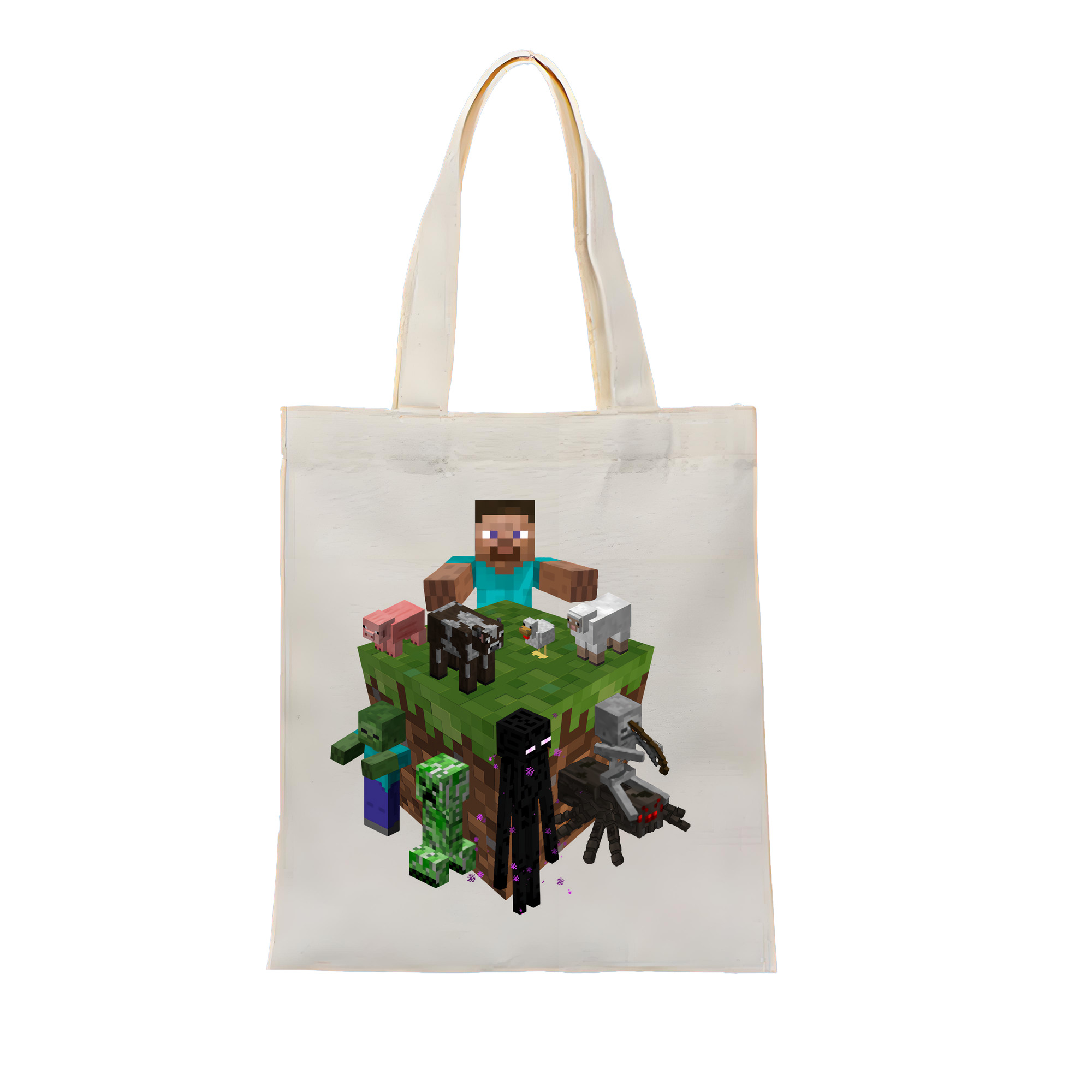 （画像用） マインクラフト ブロックの世界 Minecraft MC Block world 縦型キャンバス生地手提げバッグ　トートバッグ