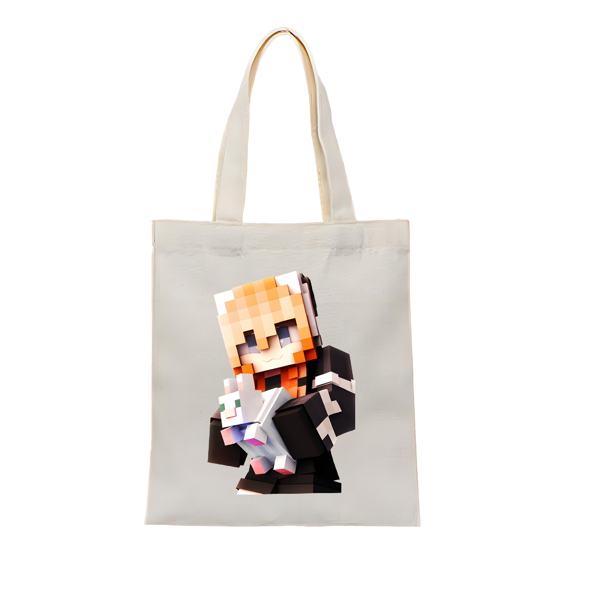 （画像用） マインクラフト ブロックの世界 Minecraft MC Block world 縦型キャンバス生地手提げバッグ　トートバッグ