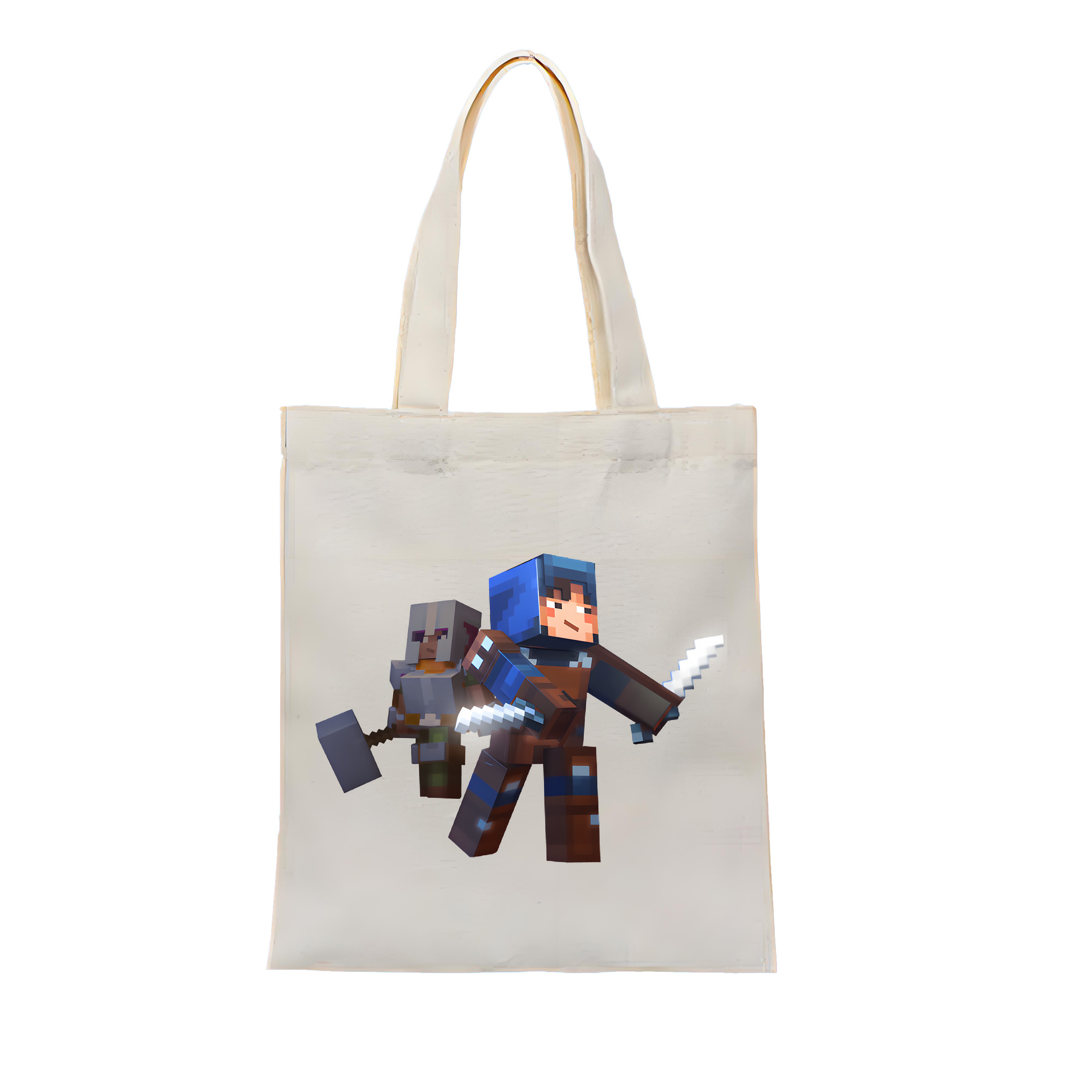 （画像用） マインクラフト ブロックの世界 Minecraft MC Block world 縦型キャンバス生地手提げバッグ　トートバッグ
