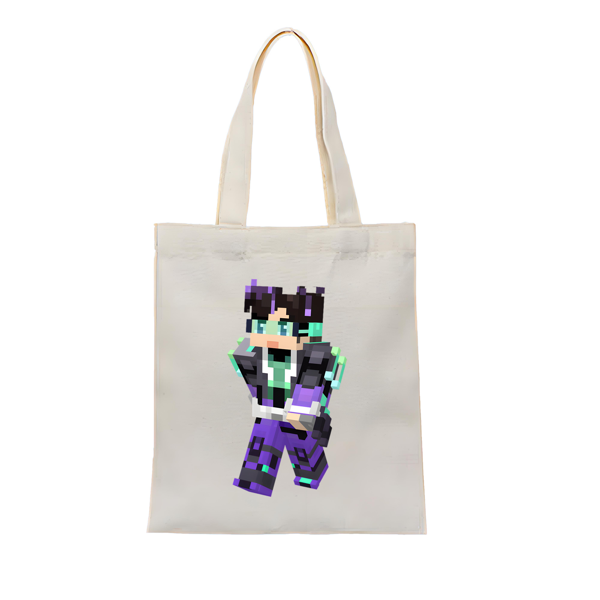 （画像用） マインクラフト ブロックの世界 Minecraft MC Block world 縦型キャンバス生地手提げバッグ　トートバッグ