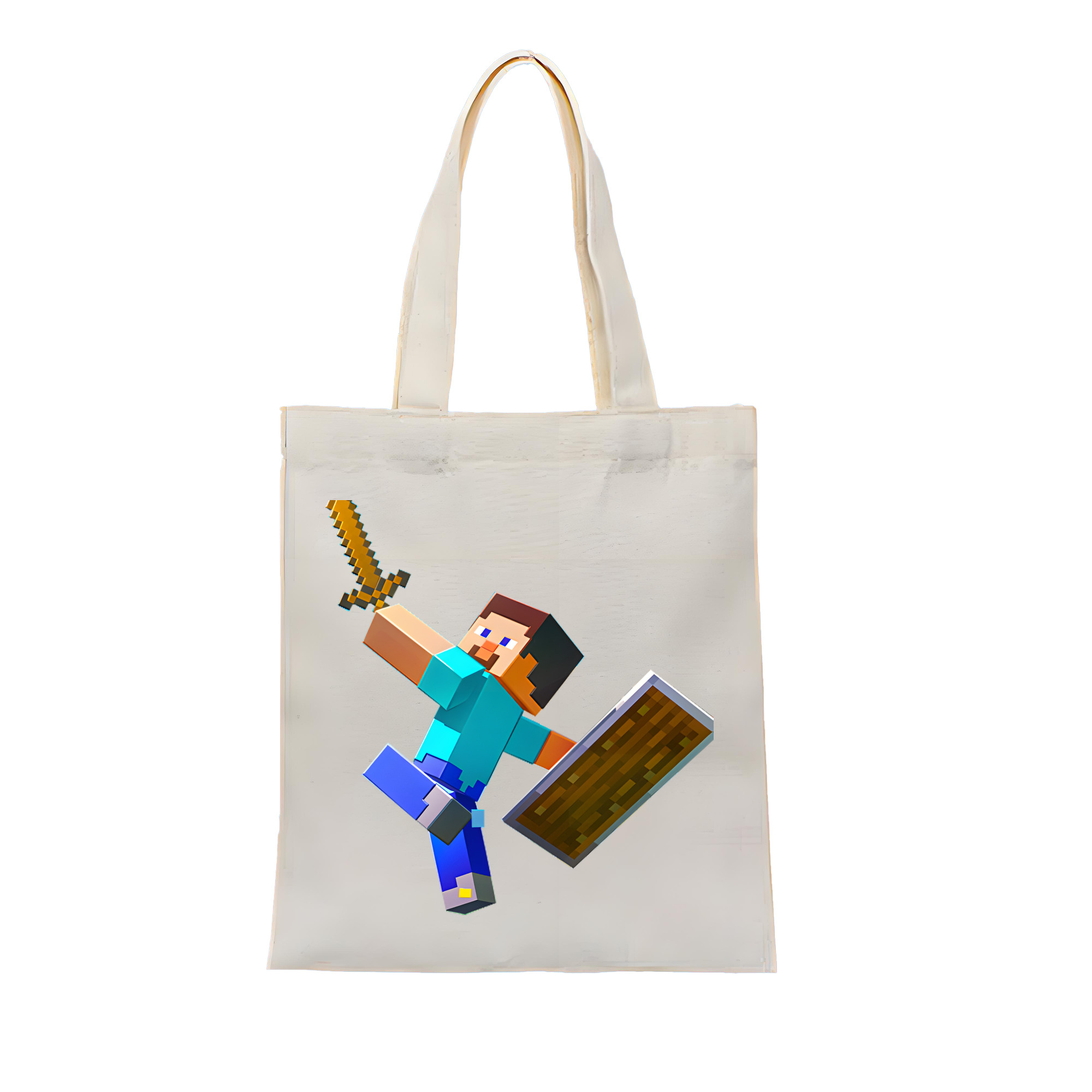 （画像用） マインクラフト ブロックの世界 Minecraft MC Block world 縦型キャンバス生地手提げバッグ　トートバッグ