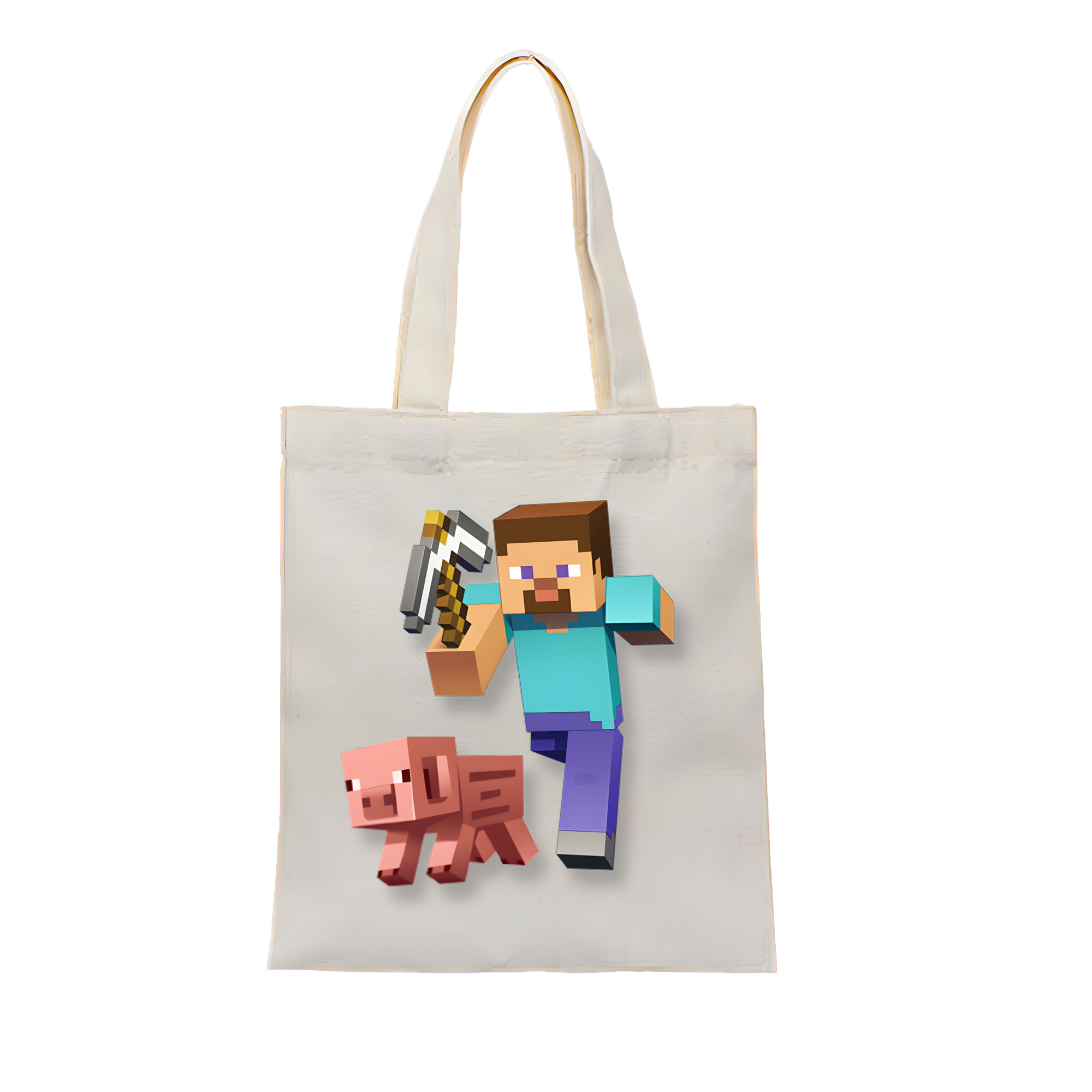 （画像用） マインクラフト ブロックの世界 Minecraft MC Block world 縦型キャンバス生地手提げバッグ　トートバッグ