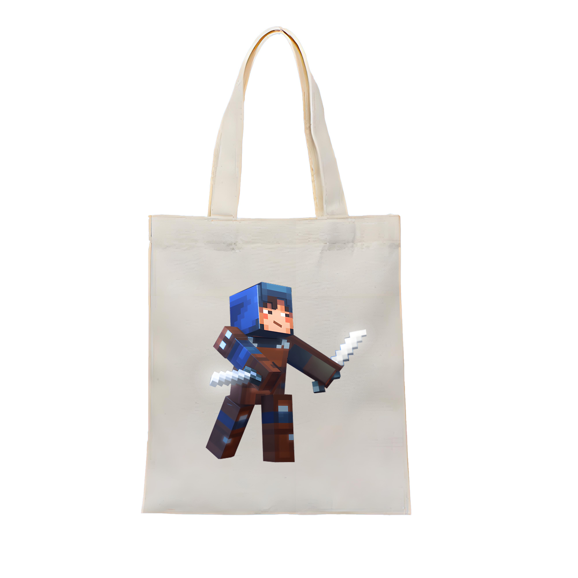 （画像用） マインクラフト ブロックの世界 Minecraft MC Block world 縦型キャンバス生地手提げバッグ　トートバッグ