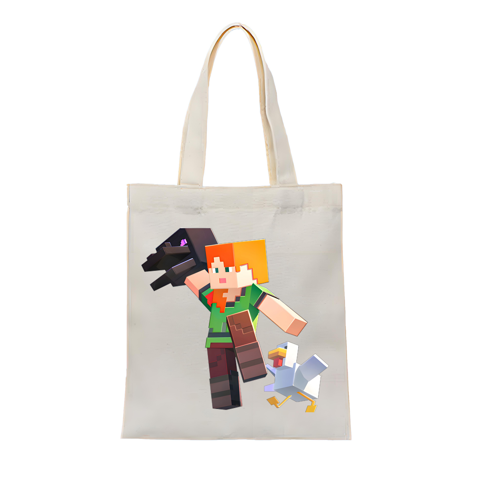 （画像用） マインクラフト ブロックの世界 Minecraft MC Block world 縦型キャンバス生地手提げバッグ　トートバッグ